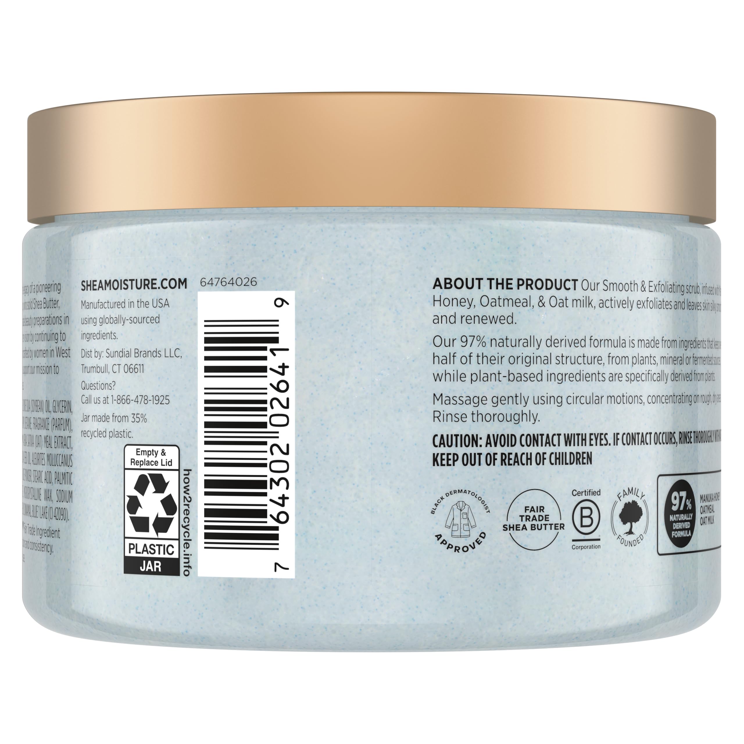SheaMoisture Shea Sugar Body Scrub Manuka Honey Oatmeal for smooth & exfoliating Smooth and Exfoliating Body scrub with 24h shea