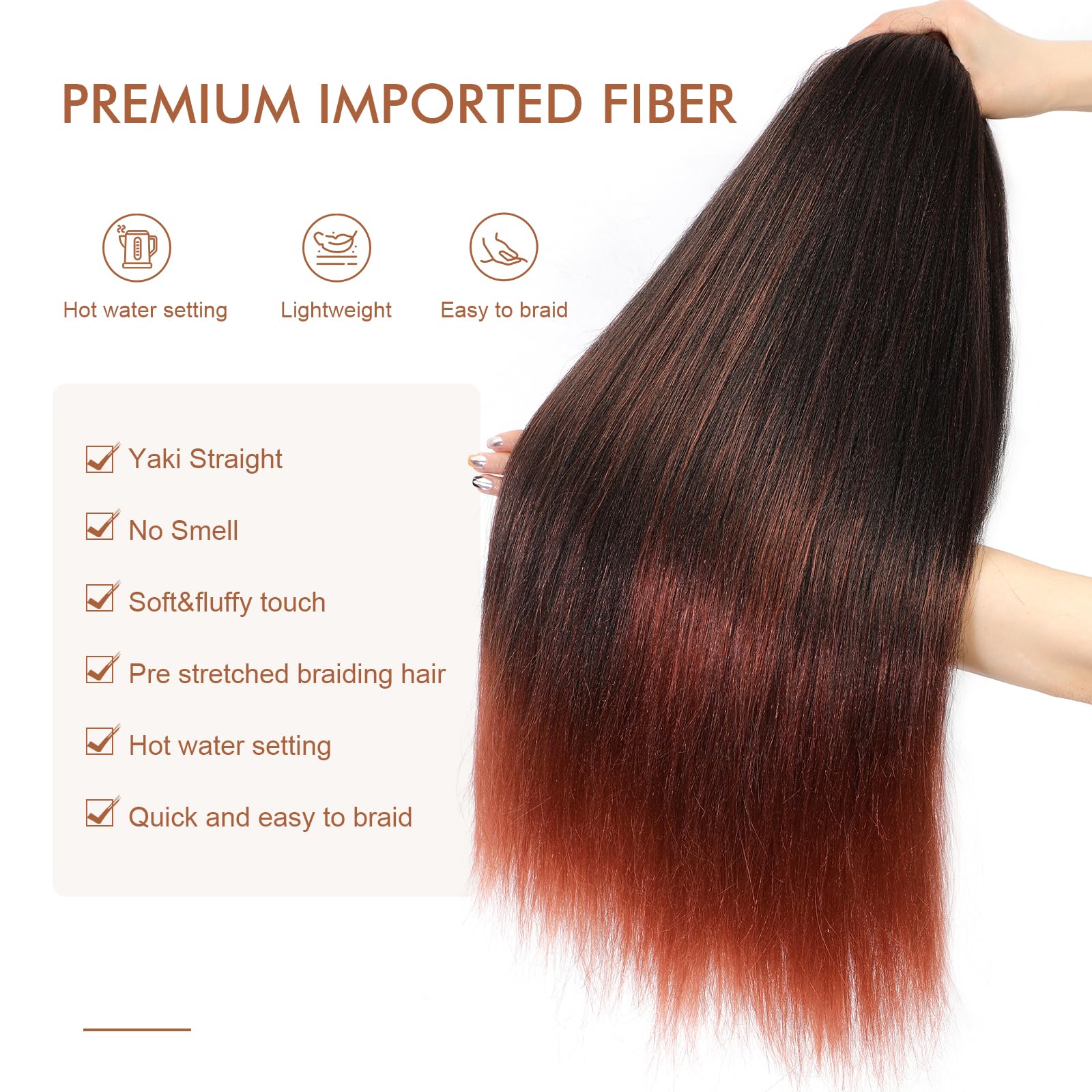 Difunee Pre-Stretched Braiding Hair - 16 Inch 8 Packs Ombre Orange Short Braiding Hair For Twist Or Box Braids, Yaki Texture Hot