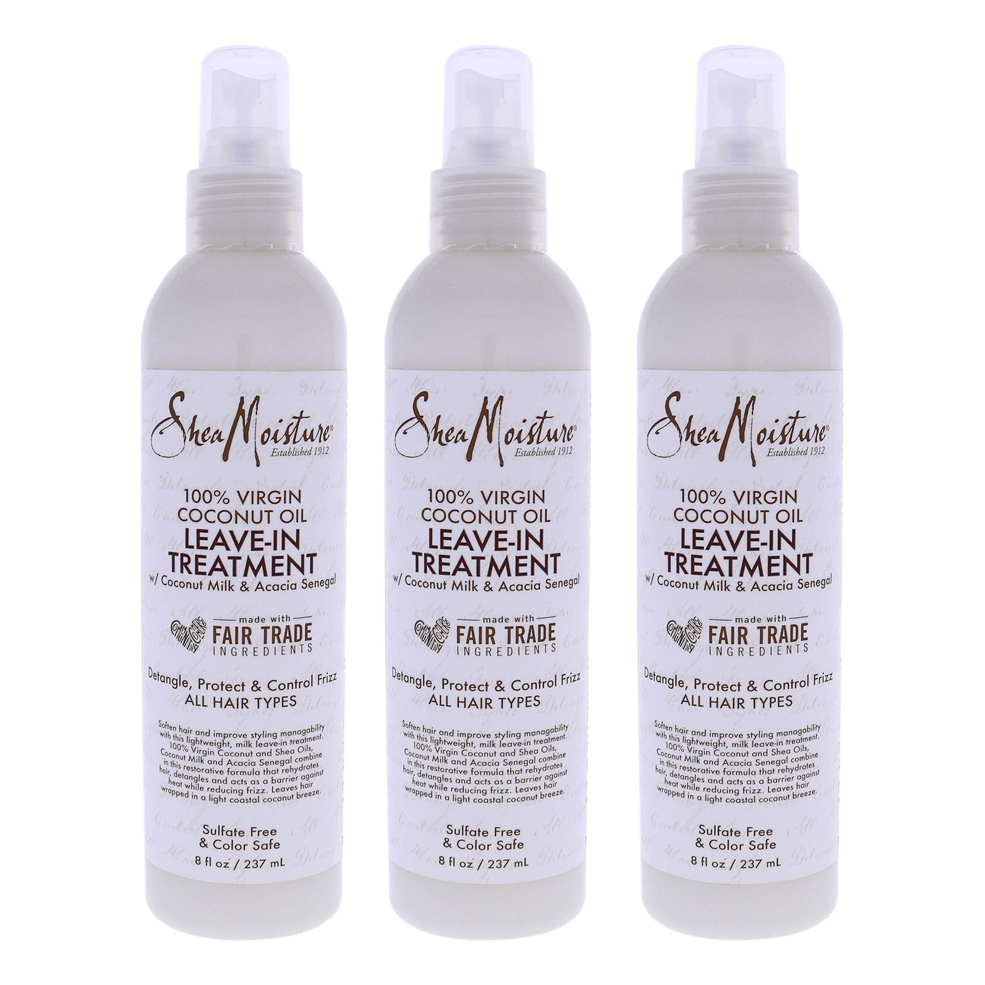 Shea Moisture 100% Virgin Coconut Oil Leave-In Treat 8 Ounce (237ml) (3 Pack)
