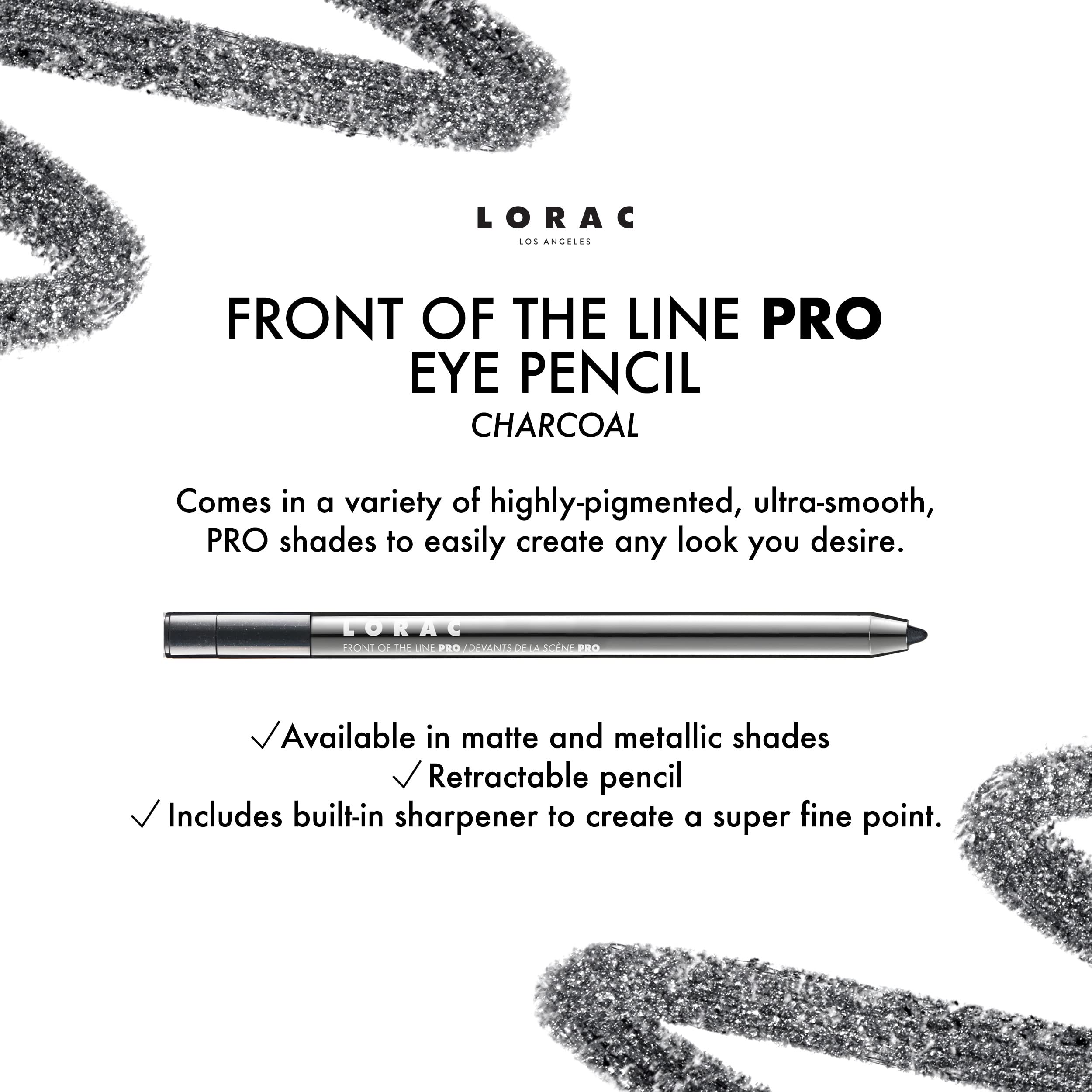 Lorac Front Line Pro Waterproof Eyeliner Pencil, Charcoal | Long Lasting| Makeup Pencil Sharpener | High-Precision