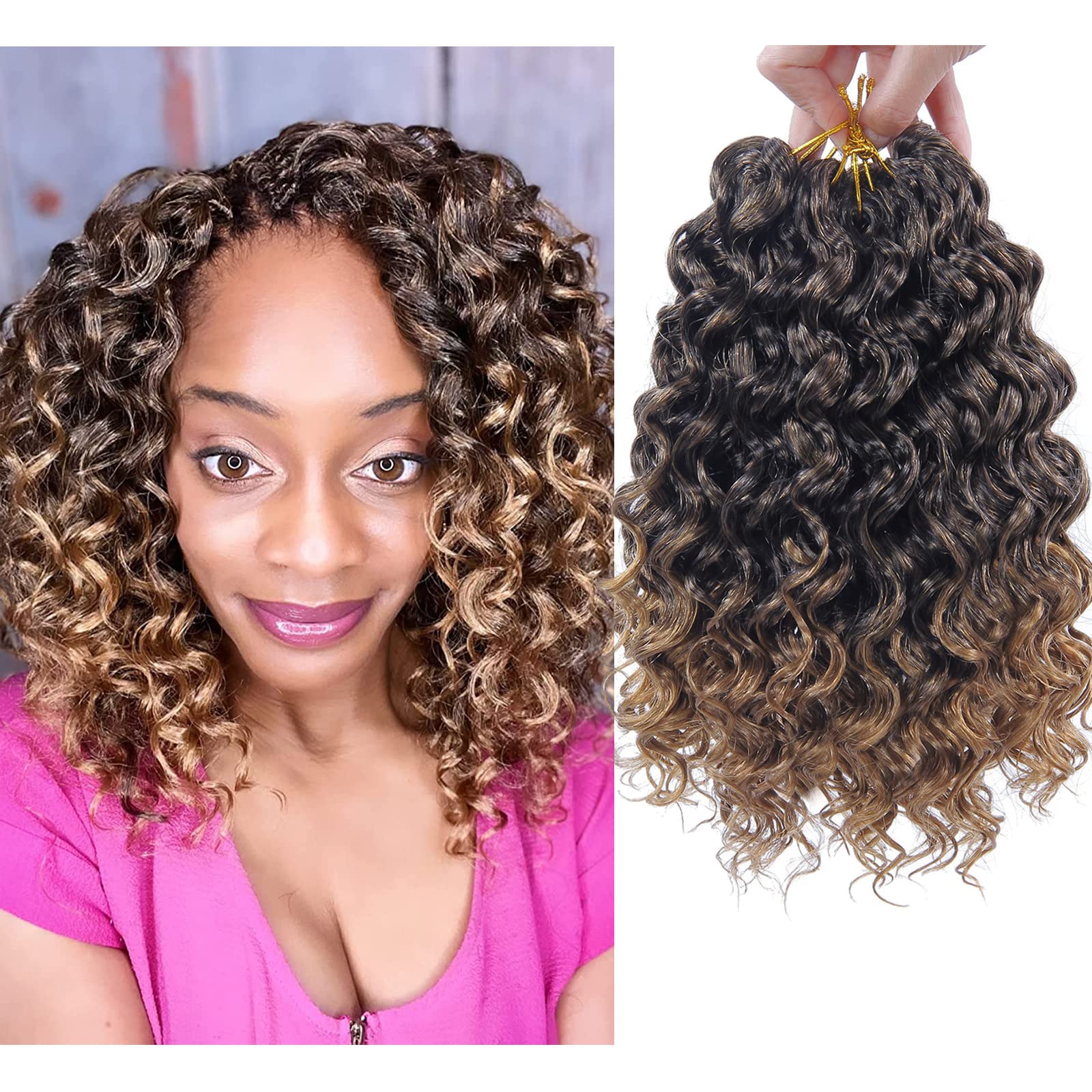 Short GoGo Curl Crochet hair Deep Wave Crochet hair,Ombre Bohemian Crochet hair Natural Blonde Synthetic Ocean Wave Braiding hai