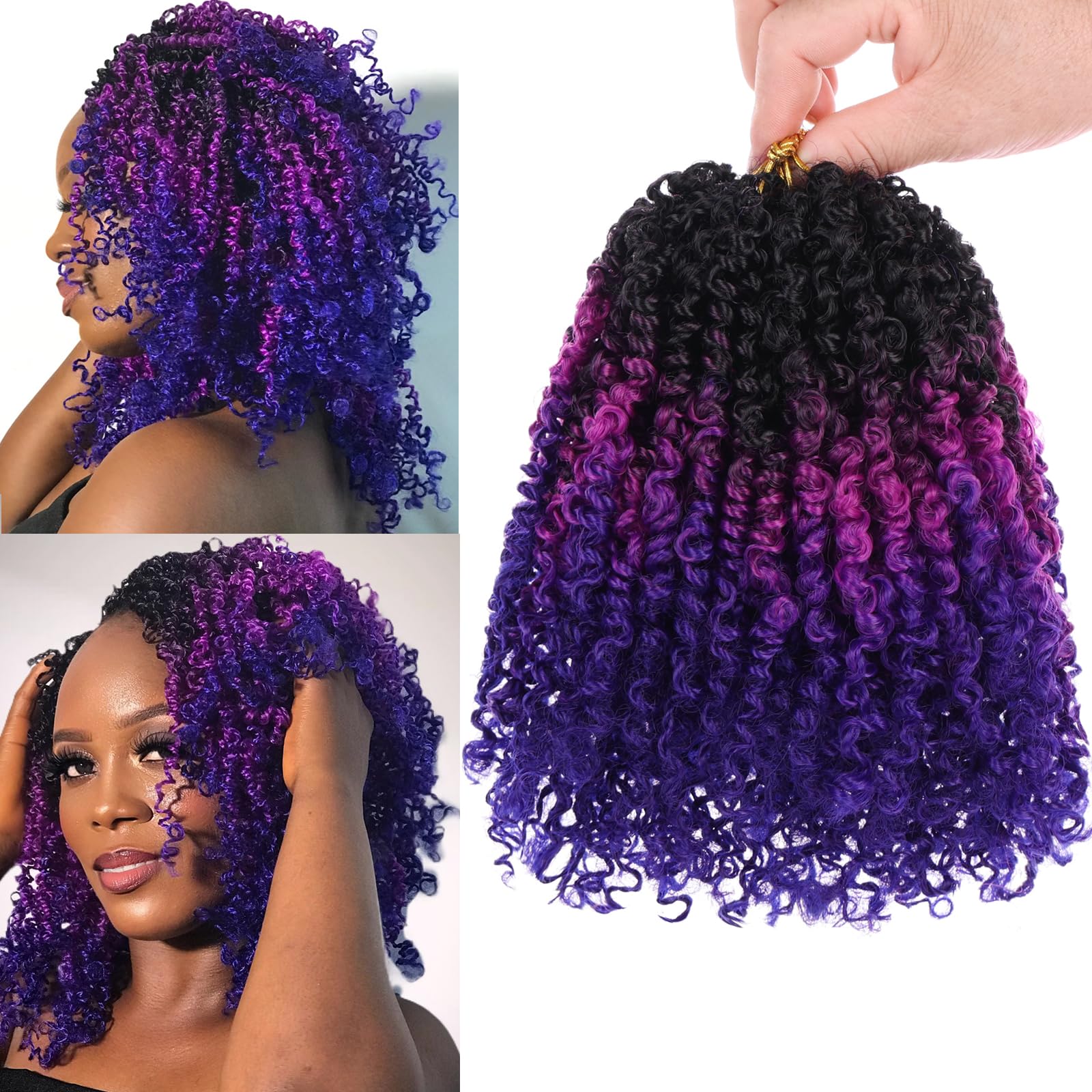 Unionbeauty Yanky Twist Crochet Hair 8 Inch 8 PCS Pre-twisted Passion Twist Crochet Braid with Bouncy Pre-Looped Spring Twist mi