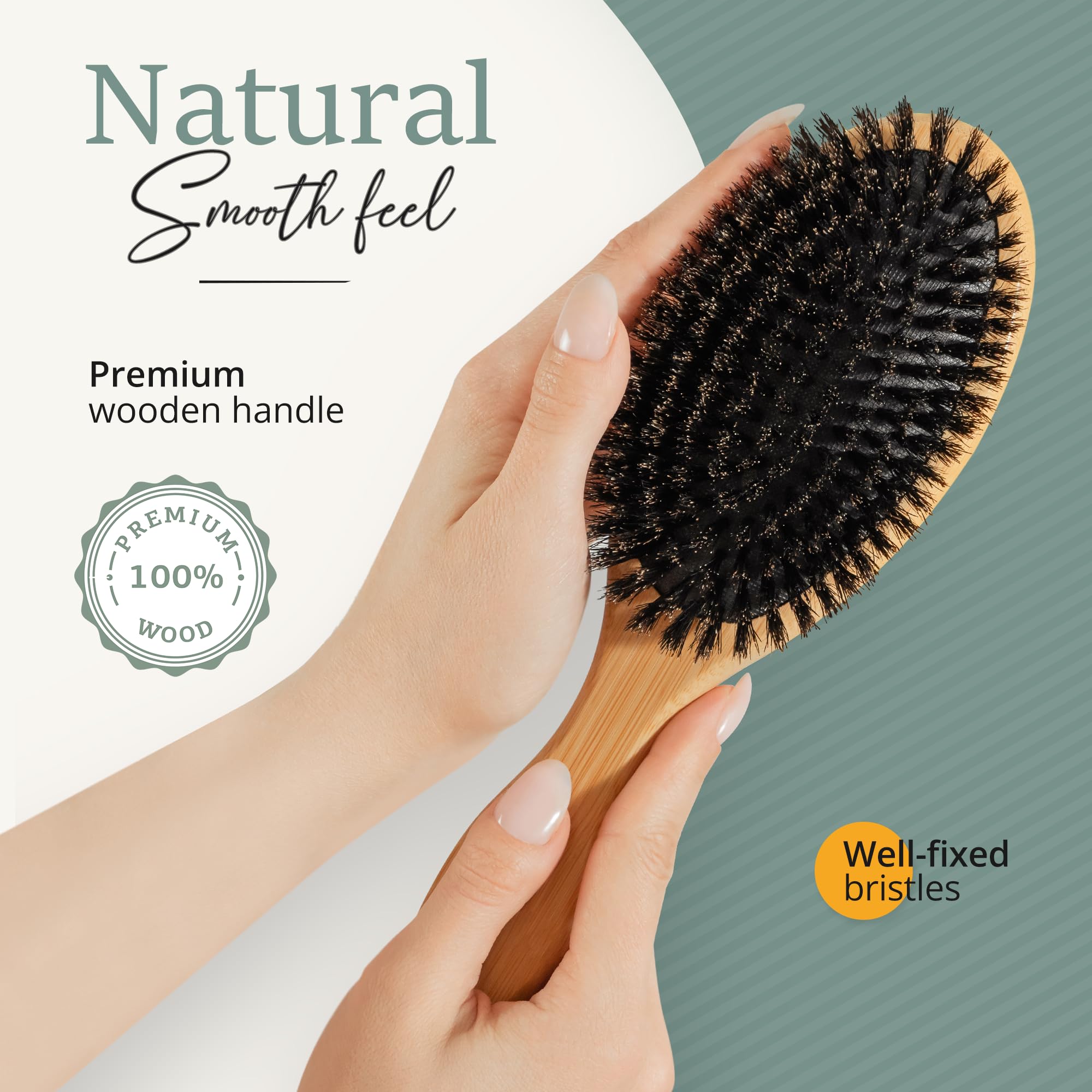 100% Boar Bristle Hair Brush for Women Set by Belula (L Size). Soft Natural Bristles for Thin and Fine Hair. Wooden Comb, Travel