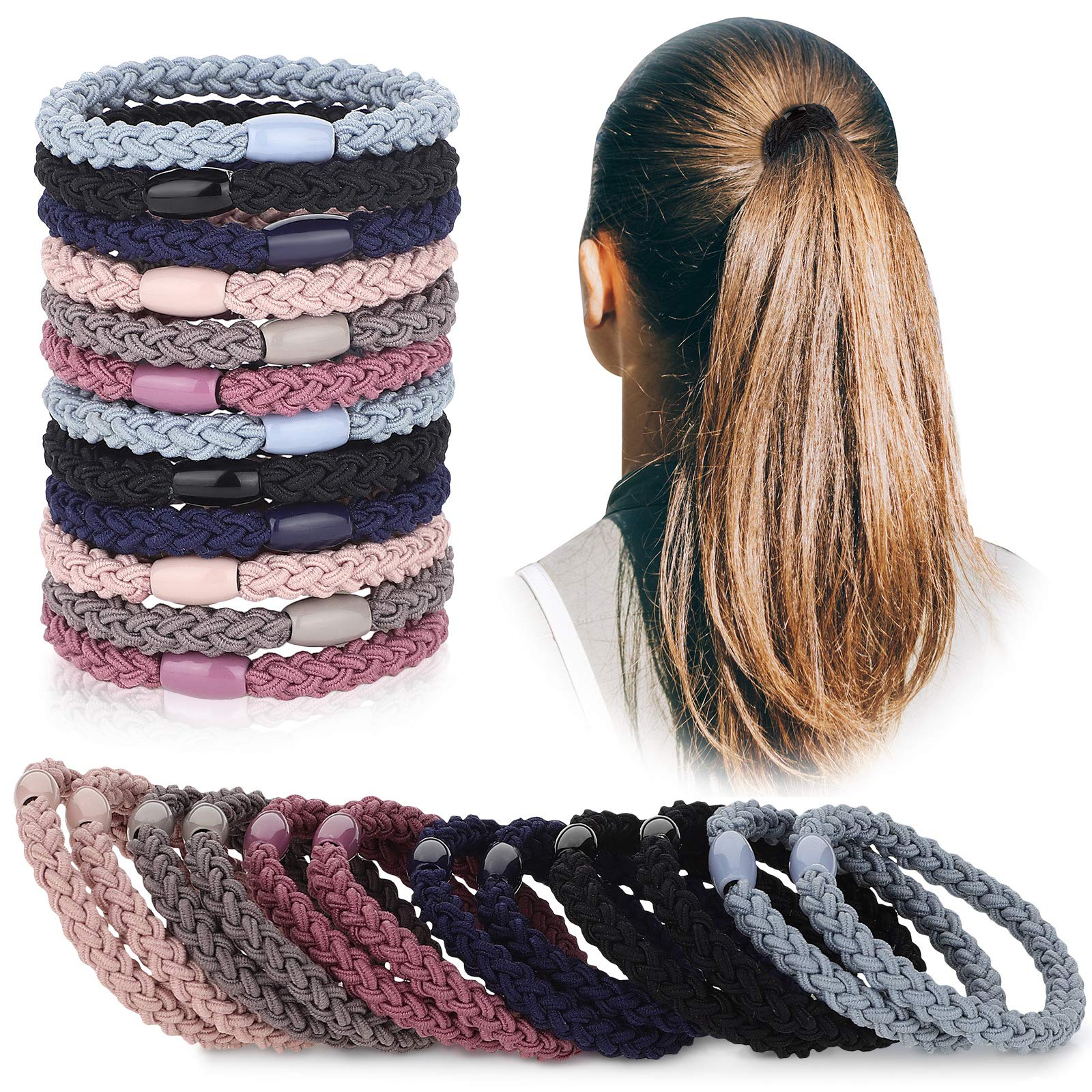 Chuangdi 12 Pieces Cotton Hair Ties Braided Hair Bands Elastic Hair Ties Ropes Braided Ponytail Holders Hair Accessories for Wom