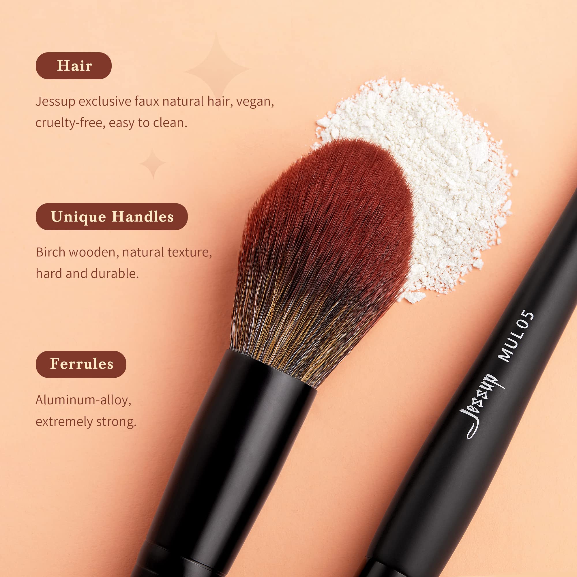 Jessup Large Face Makeup Brushes 3Pcs, Premium Synthetic Powder Contour Highlighter Brush, Phantom Black T274