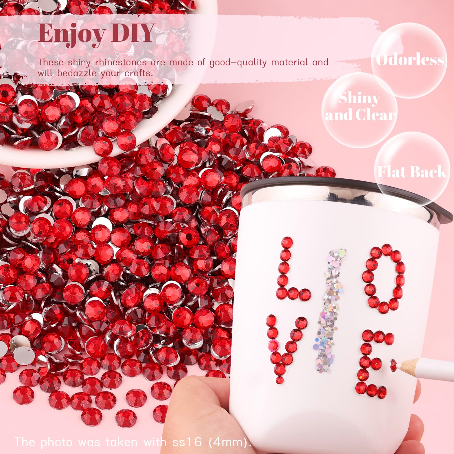 4000Pcs 4Mm Resin Rhinestones In Bulk (Red), Bedazzling Flatback Crystals For Crafts Diy Nail Decoration, Gems Charms For Tumble