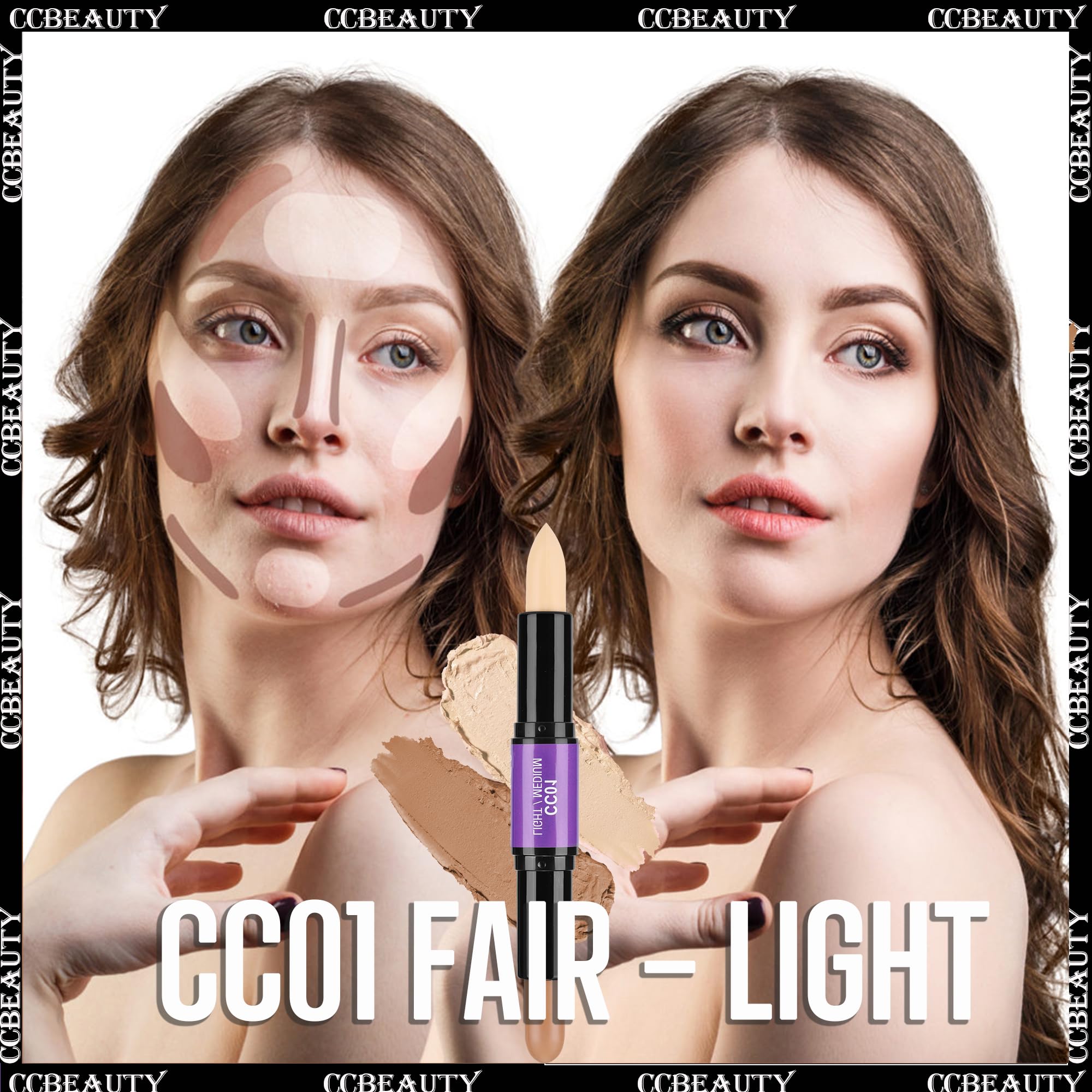 Ccbeauty 2Pcs 2-In-1 Matte Contour Highlighter Stick With Blush,Cream Dual-End Highlight Bronzer Concealer & Blusher For Cheeks