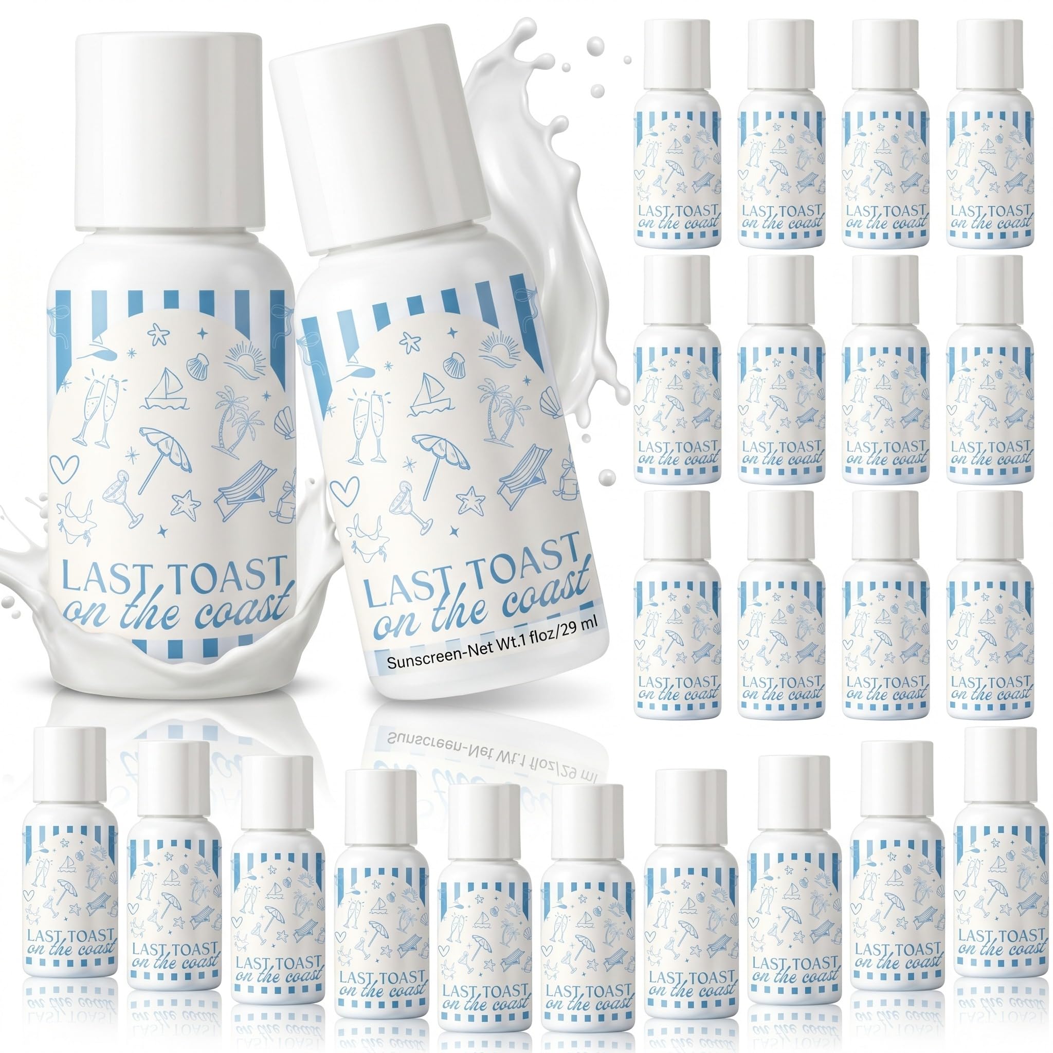 Demissle 20 Pcs Last Toast on The Coast Bachelorette Party Favor Summer Mini Sunscreen Travel Size Bulk 1 oz Spf 30 Blue White S