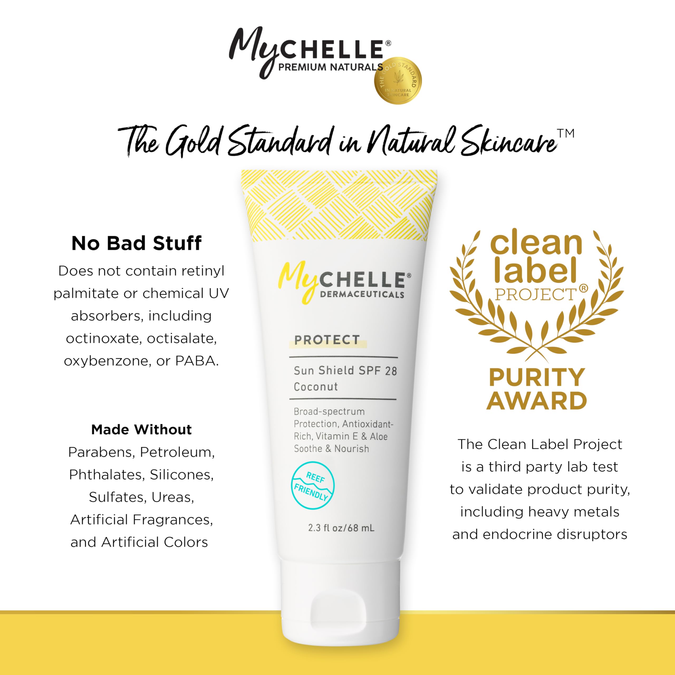 Mychelle Dermaceuticals Sun Shield Spf 28 Coconut (2.3 Fl Oz) - Soothing Reef Safe Sunscreen With Vitamin E And Aloe - Travel Si