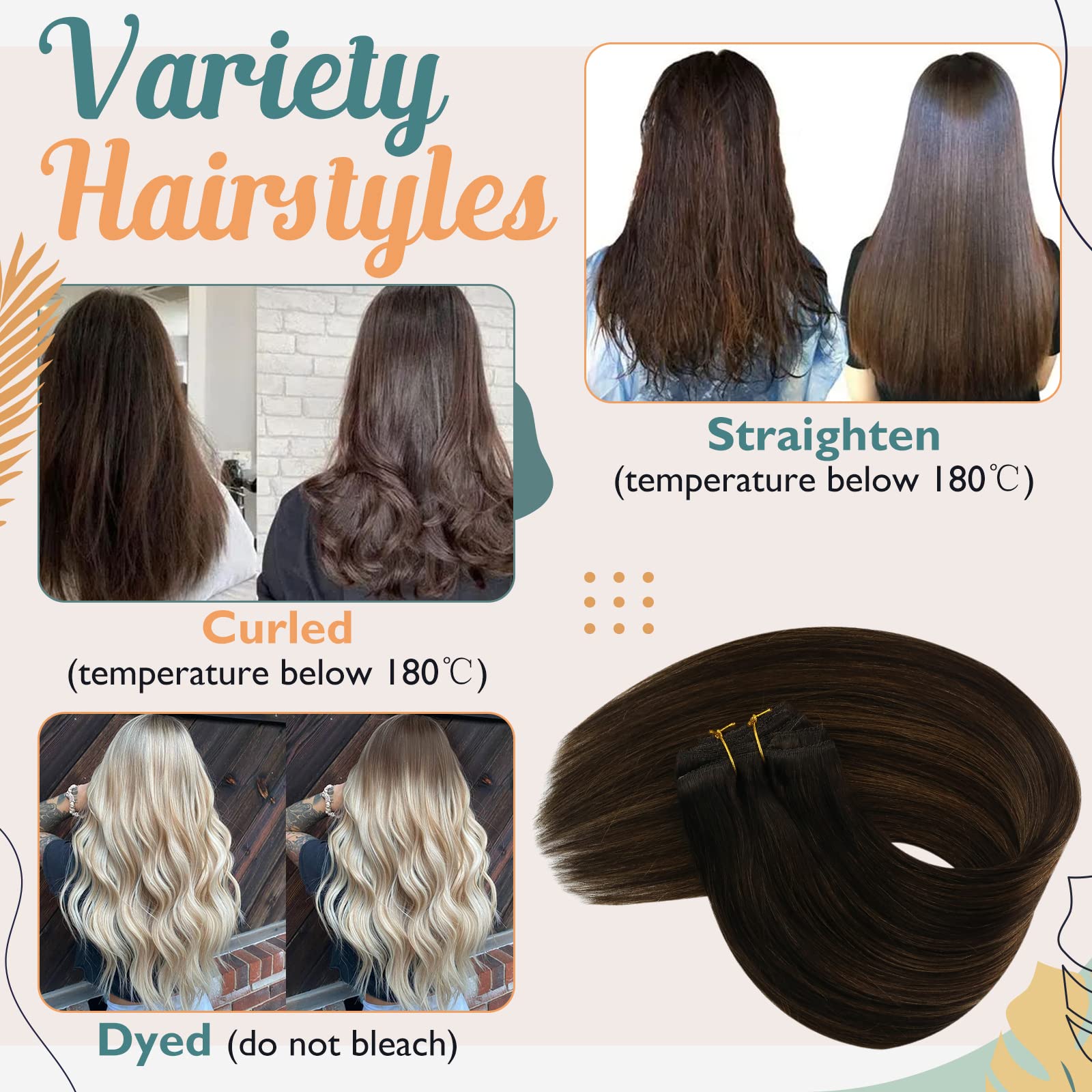 Ve Sunny Clip In Hair Extensions Dark Brown 24Inch Balayage Clip On Hair Extensions Human Hair Brown Ombre Real Hair Clip In Ext
