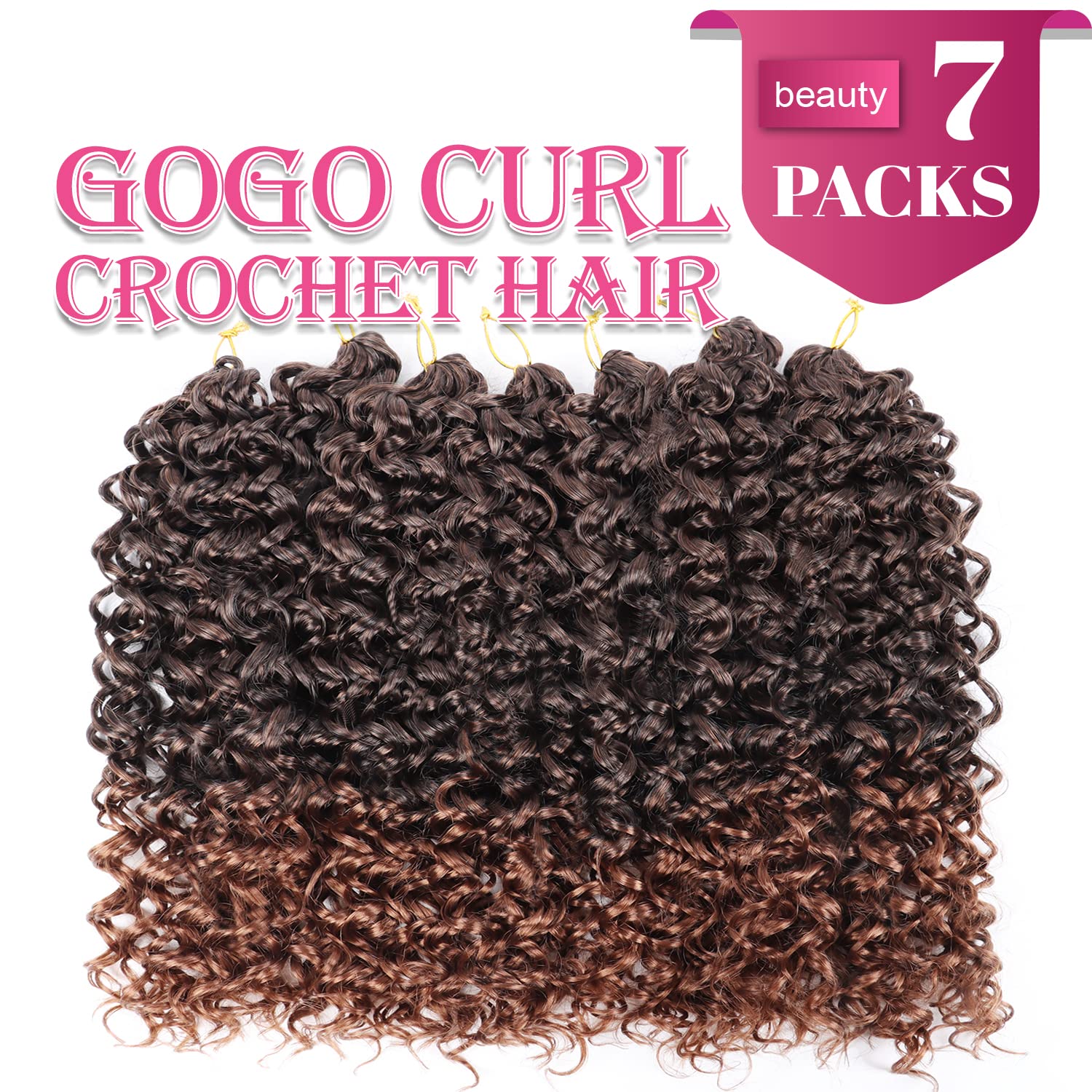 Gogo Curl Crochet Hair 14Inch 7 Packs Curly Hair Crochet For Women - Deep Wave Crochet Hair - Beach Curl Crochet Hair Synthetic