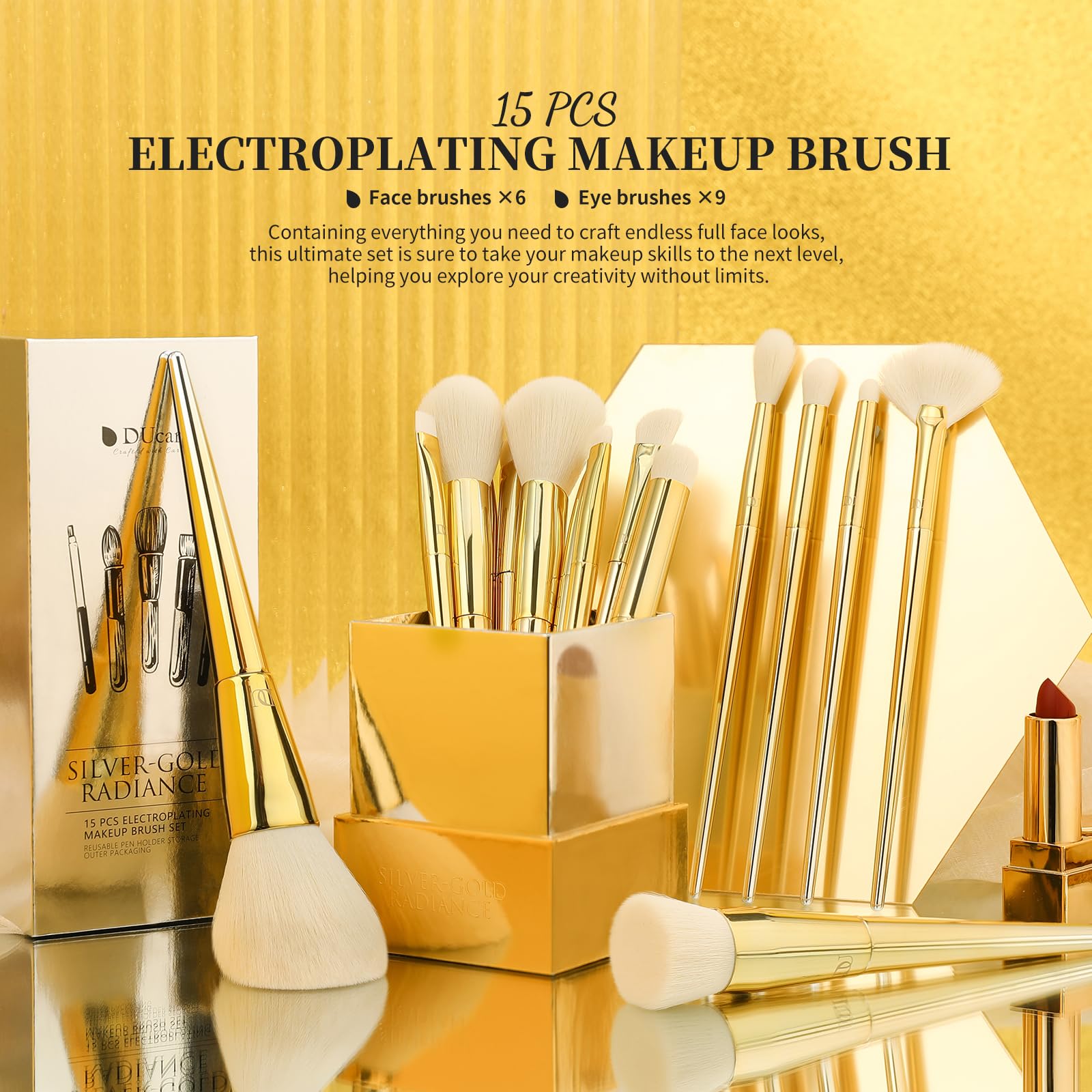 Ducare Makeup Brushes 15Pcs Makeup Brush Set With Holder Premium Synthetic Powder Foundation Contour Blush Concealer Eye Shadow