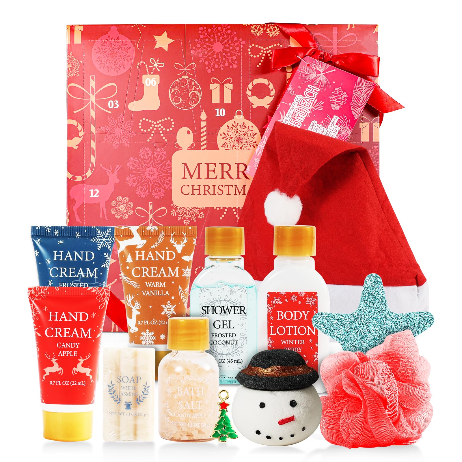Advent Calendar 2024 Bfflove 12-Piece Holiday Beauty Advent Calendar Bath Gift Set With Hand Creams, Spa Bath Essentials, Christ