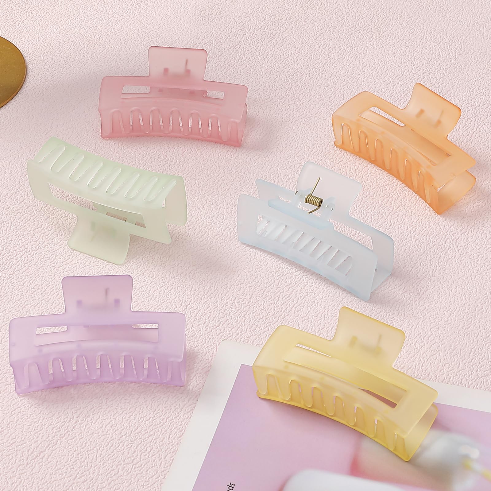 Sisiaipu 3.5 Inch Medium Hair Claw Clips 6 Pack Hair Clips For Women Square Claw Clips Rectangle Clips For Hair Banana Jaw Clips
