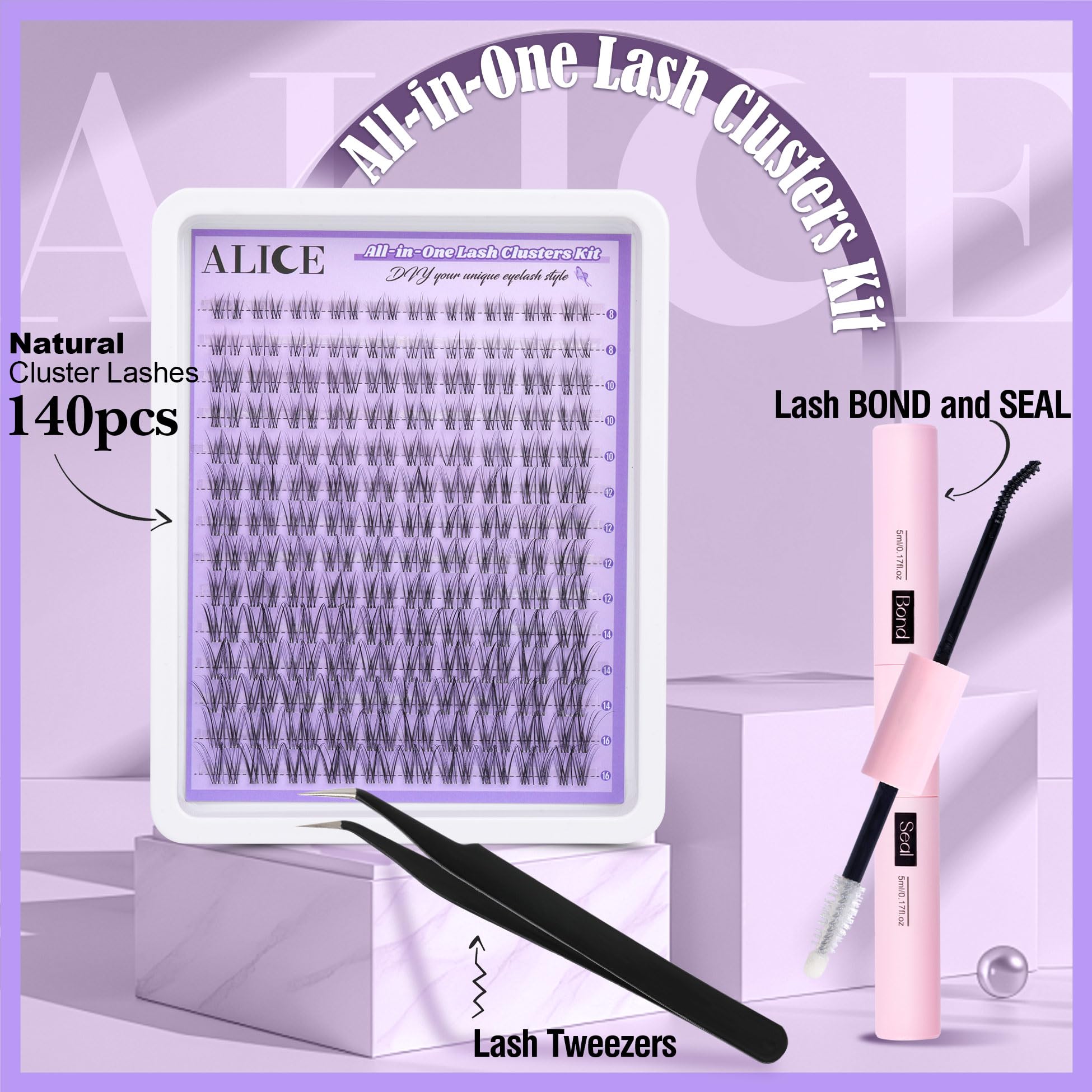 Alice Cluster Eyelash Extension Kit Natural Wispy Lash Clusters Kit Lash Extension Kit Clear Band 168Pcs C Curl 11-13Mm Individu