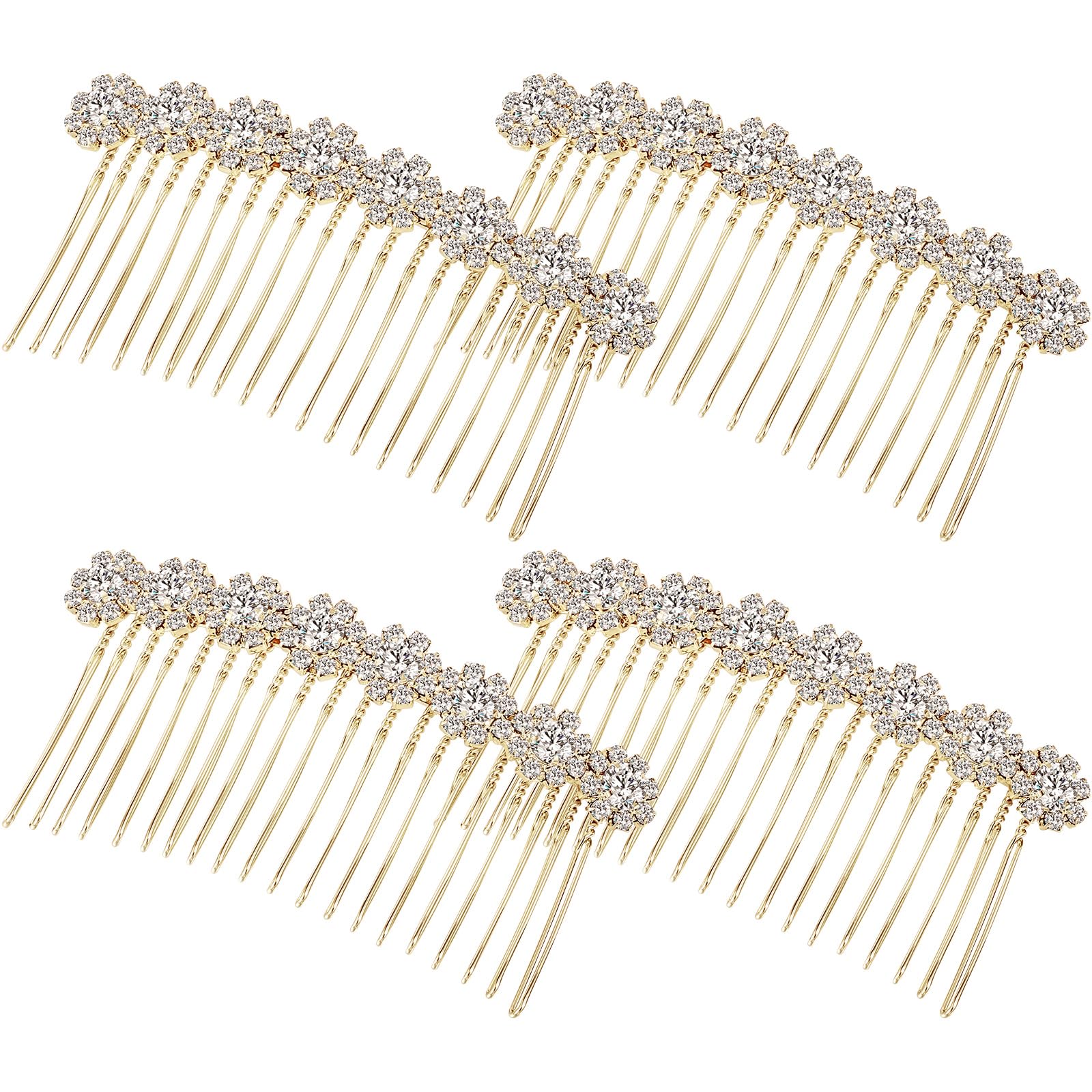 Geosar 4 Pieces Alloy Rhinestone Side Hair Combs Crystal Flower Clips Wedding Comb Bridal Jewelry Clips Combs French Hair Access