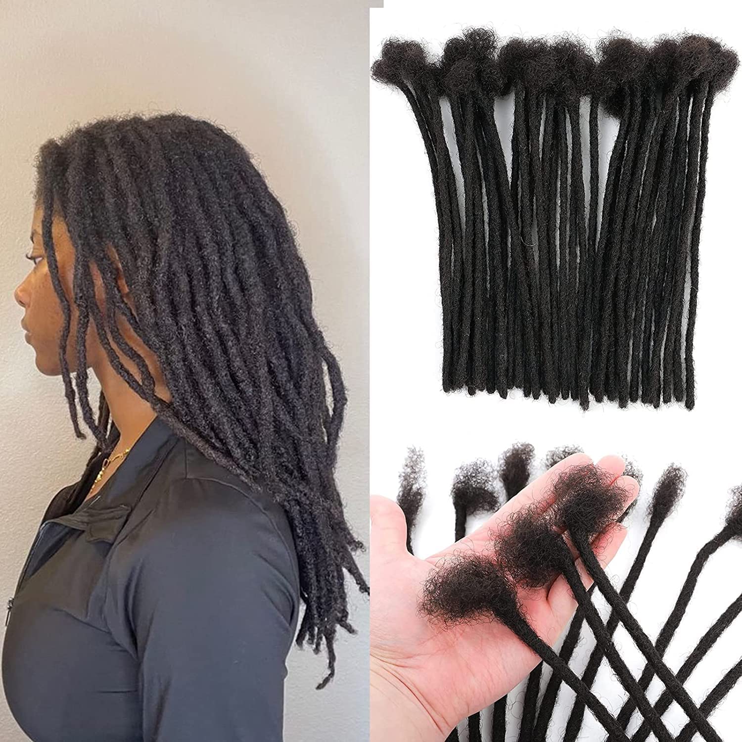 Dreadlock Extensions Human Hair 6 Inches 10 Locs 0.4cm Width Handmade Permanent Loc Extensions For Women, Men Can Be Dyed,Curled