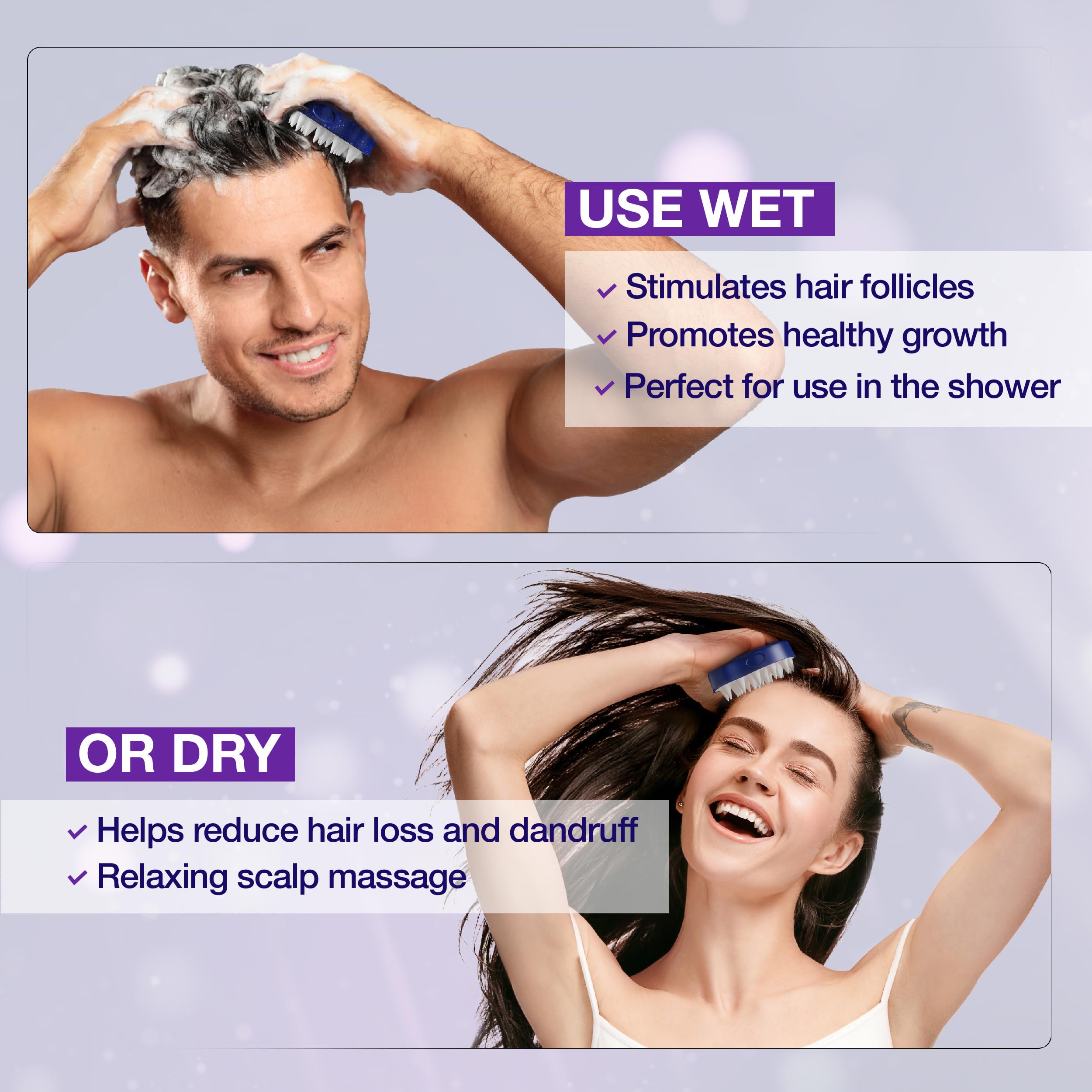 Guyology Labs Head Massager For Hair Growth - Hair Loss Shampoo Shower Brush - Soft Silicone Scalp Scrubber For Dandruff Removal