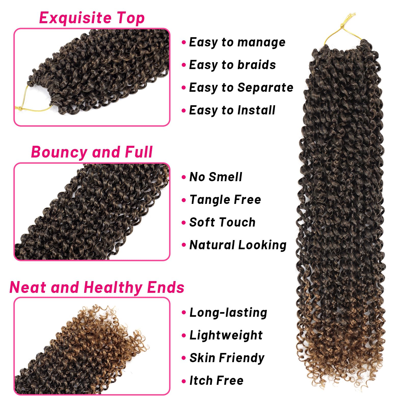 Dorsanee Passion Twist Hair 18 Inch 7 Pakcs Ombre Brown Water Wave Crochet Hair Bohemian Curly Braiding Hair For Boho Braids, Cr