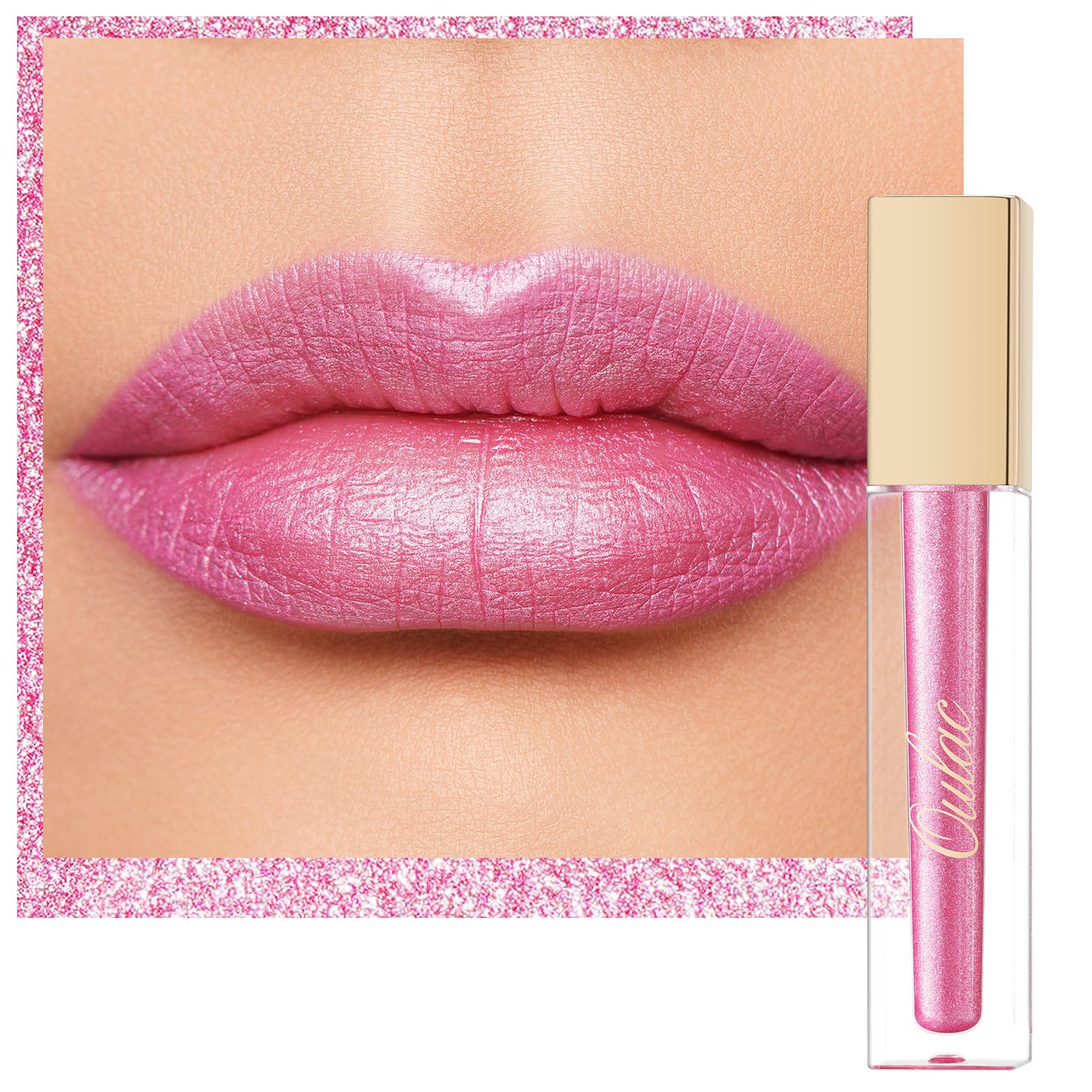 Oulac Pink Lip Gloss Metallic Shine Lipstick For Women, Long Lasting Waterproof, High Impact Lip Color, Smooth Aslo For Eyeshado
