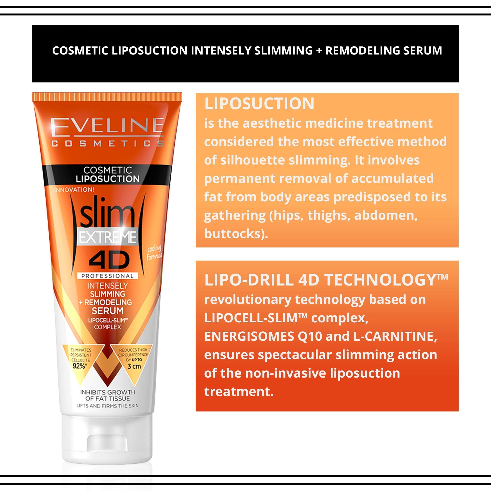 Eveline Slim Extreme 4D Liposuction Body Serum, Firming Body Lotion for Women and Men and Body Sculpting cellulite Workout cream