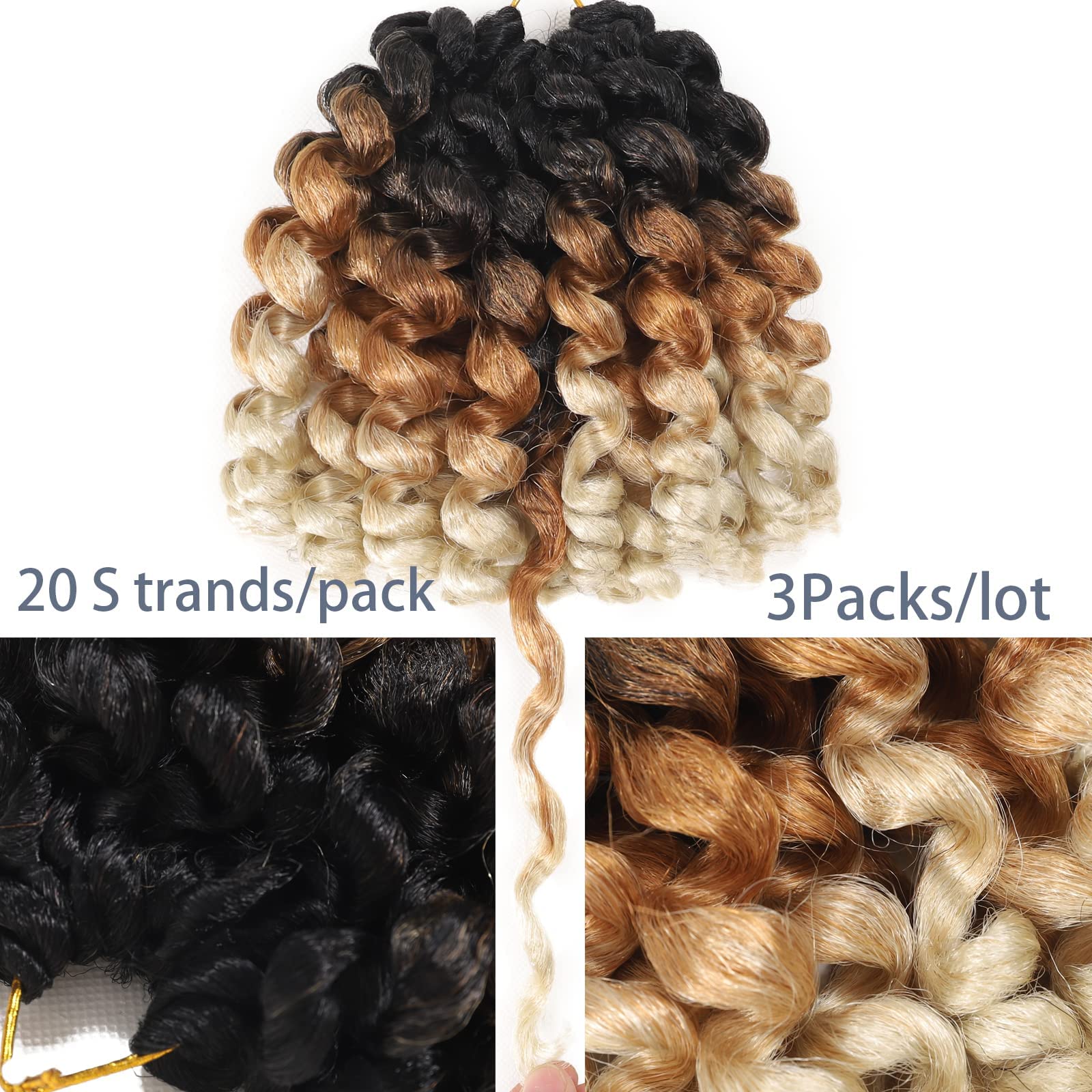 Jamaican Bounce crochet Hair Extensions 8 inch Ringlet Wand curl crochet Hair 3 Tone Blonde Ombre curly crochet Braids grey croc