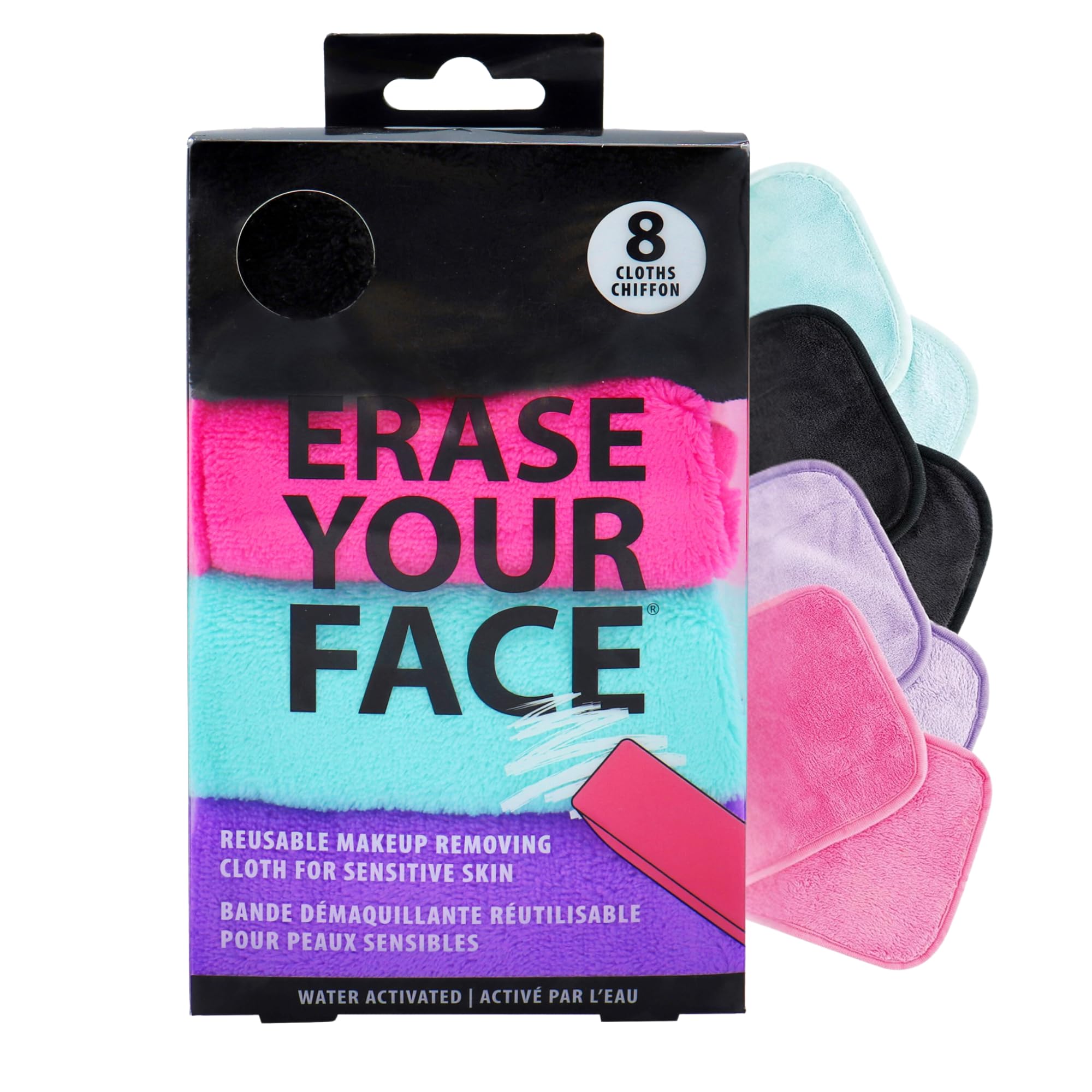 ERASE YOUR FACE Makeup Remover Cloths - Reusable Microfiber Face Towels to Cleanse & Remove Makeup - Water Activated, Dual-Sided