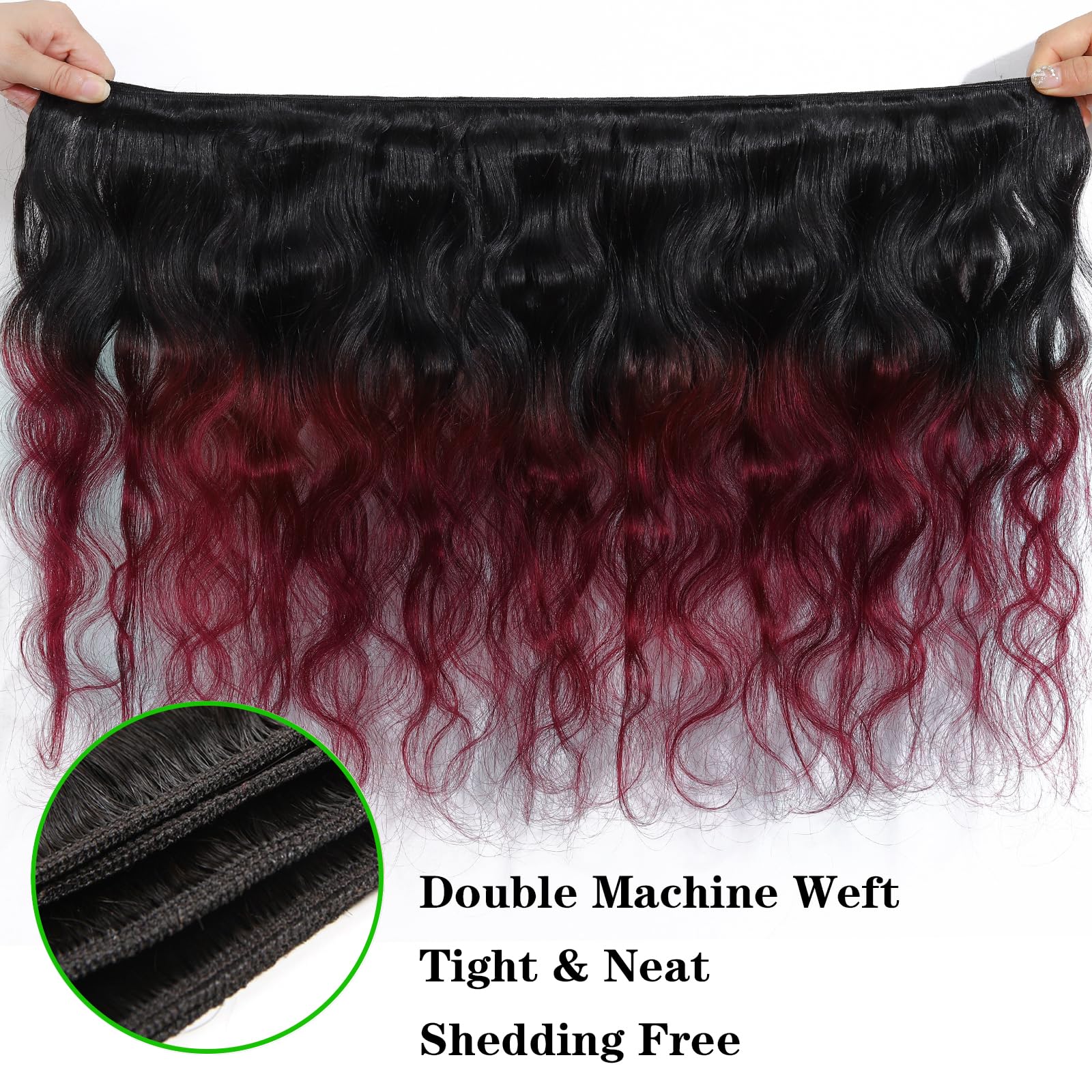 Kapelli Hair 10A Ombre Brazilian Hair Body Wave (T1B/99J,24'' 26'' 28'') Ombre Human Hair 3 Bundles Ombre Brazilian Human Hair V