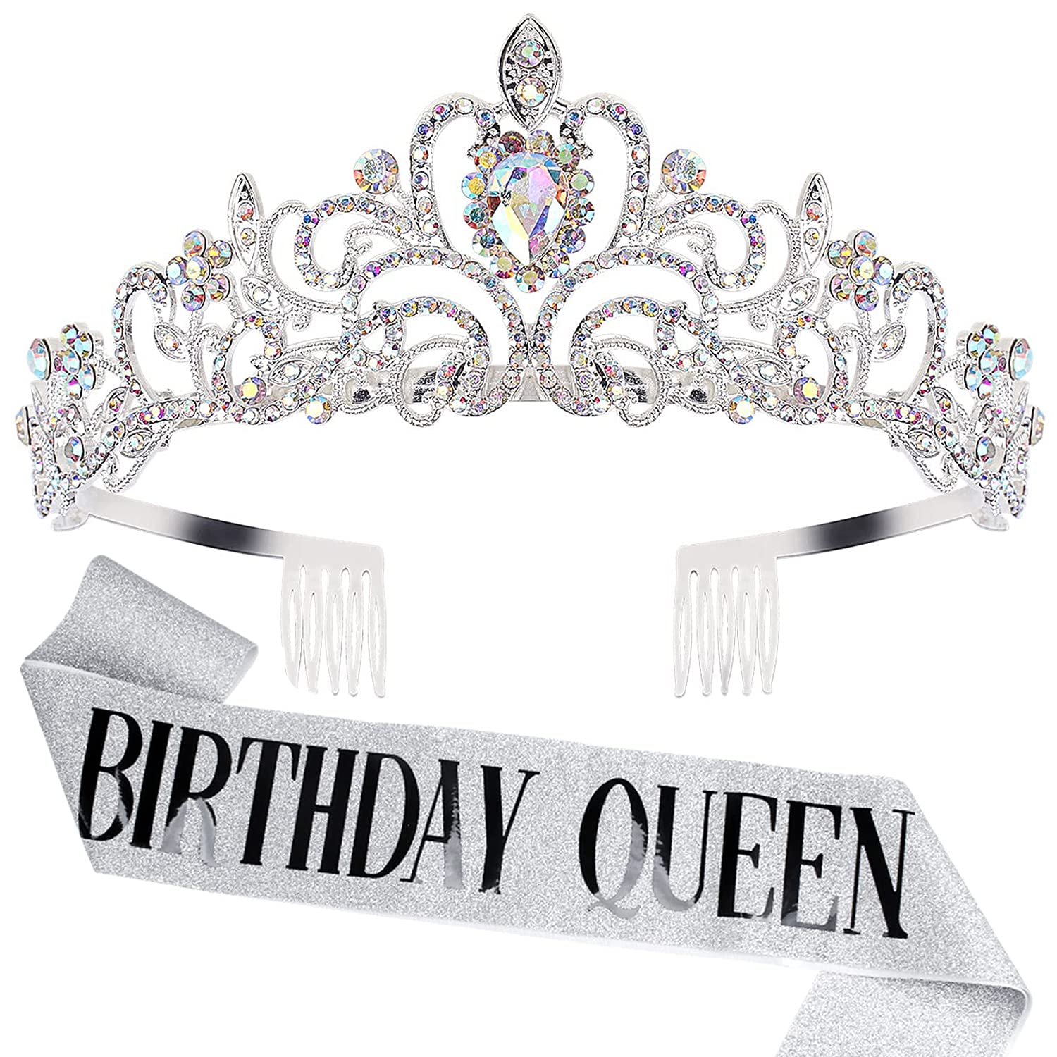 'Birthday Queen'' Sash & Crystal Tiara Kit Cocide Birthday Silver Tiara And Crowns For Women Sash For Girls Pink Birthday Decor
