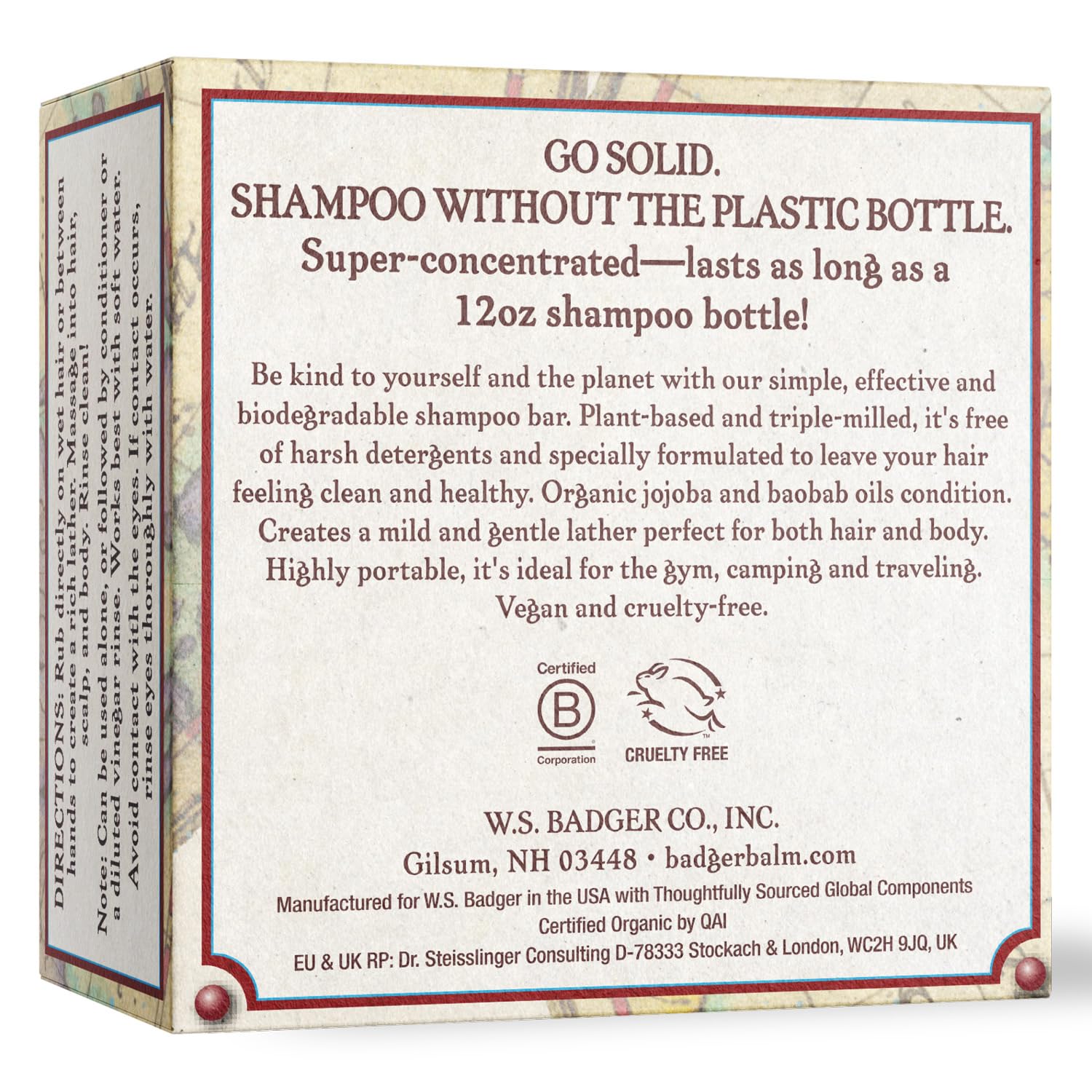 Badger - Jojoba & Baobab Conditioning Shampoo Bar, Natural Vegan Hair Bar, 3 oz