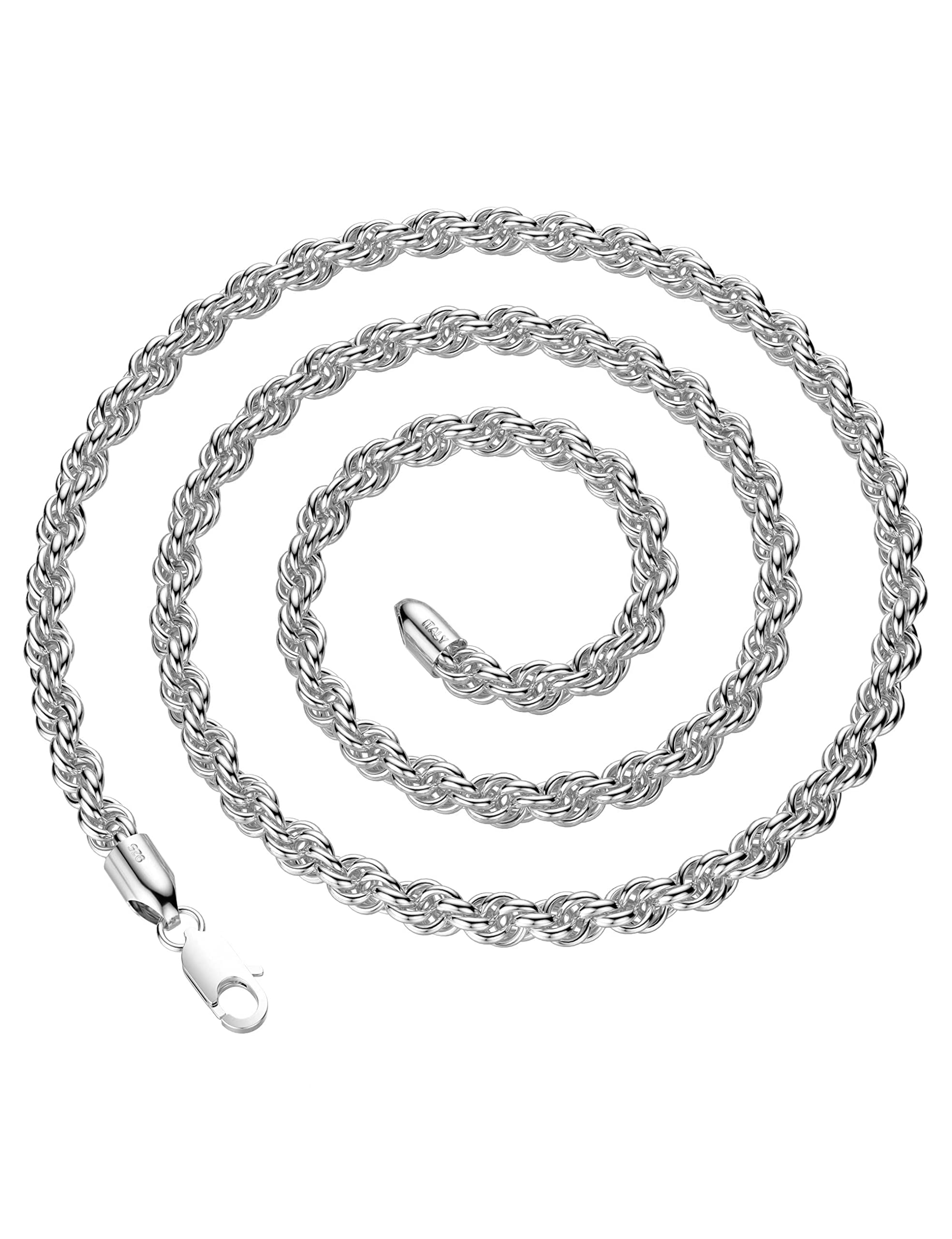 Waitsoul 925 Sterling Silver Rope Chain Lobster Clasp 5mm Silver Chain for Women Men Silver Necklace Chain 24 Inch