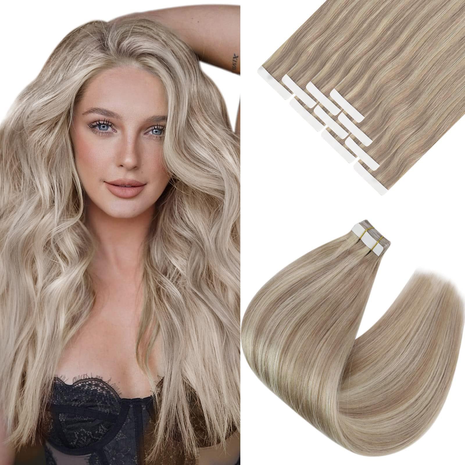 Ve Sunny Ash Blonde Tape In Extensions Seamless Tape In Natural Hair Extensions Ash Blonde Highlighted Bleach Blonde Tape In Hai