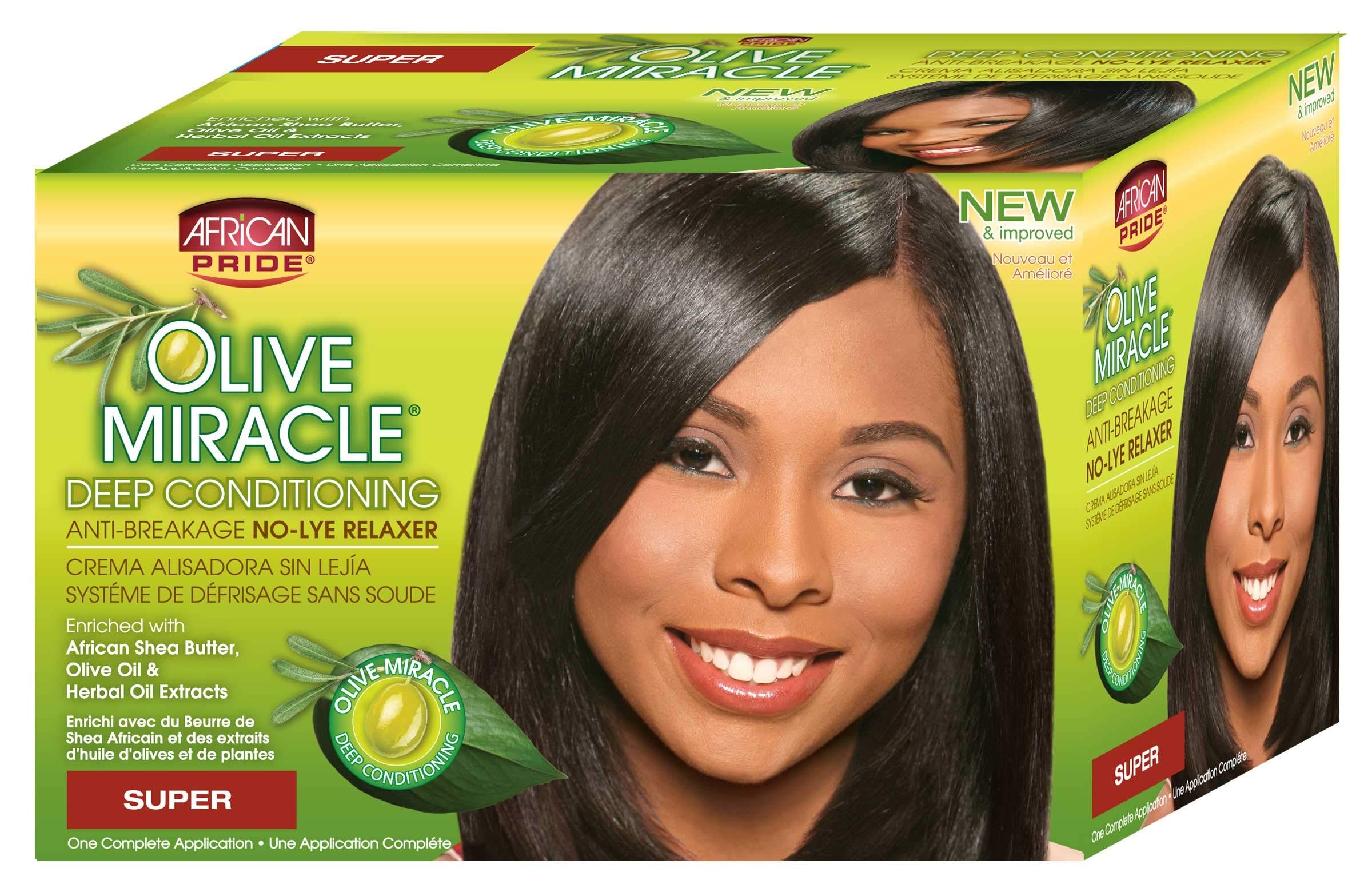 African Pride Olive Miracle Deep Conditioning No-Lye Relaxer Super - Contains Aloe Vera, Castor Oil & Biotin to Condition, Moist