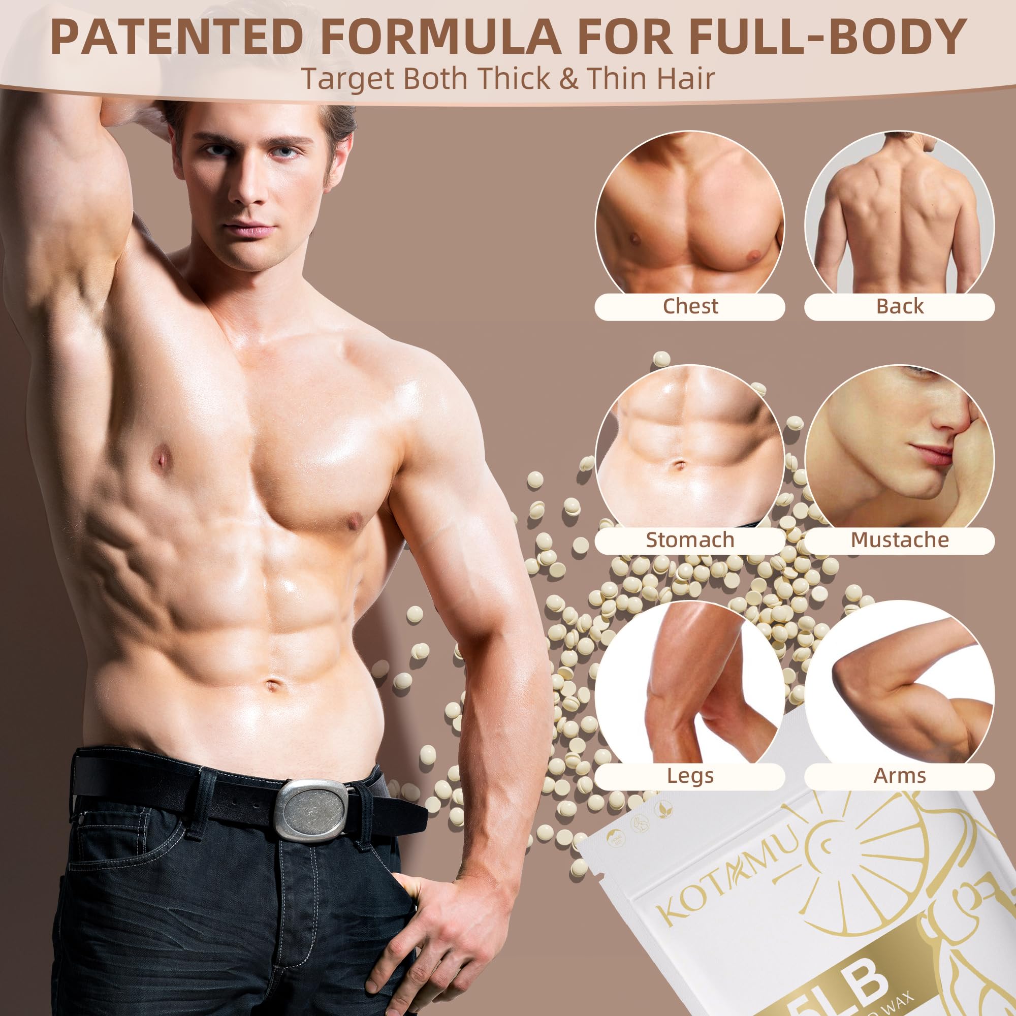 Kotamu Hard Wax Beads For Women & Men Hair Removal, Cream Wax Beans For Full Body Sensitive Skin Chest Back Leg Facial Bikini Br