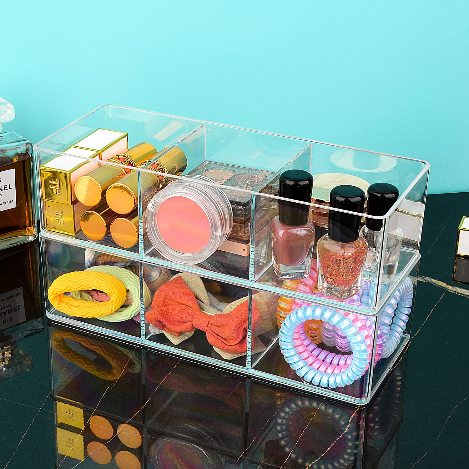 Jesslab Acrylic Organizer, 2Pk Cube Sections Makeup Organizer For Drawer, Makeup Organizer For Vanity, Countertop, Bathroom, Kit