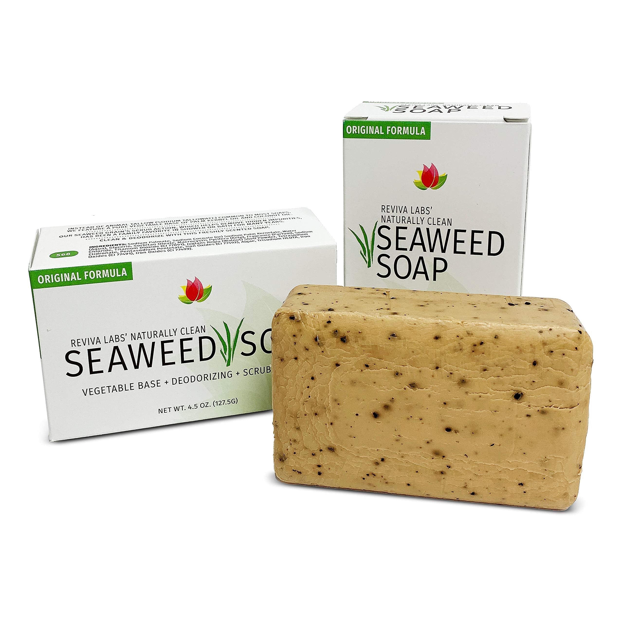 Reviva Seaweed Soap - 2 Pack - Organic Seaweed Face Scrub And Exfoliating Body Scrub Soap Bar - 4.5 Oz. Vegetable Base Natural B