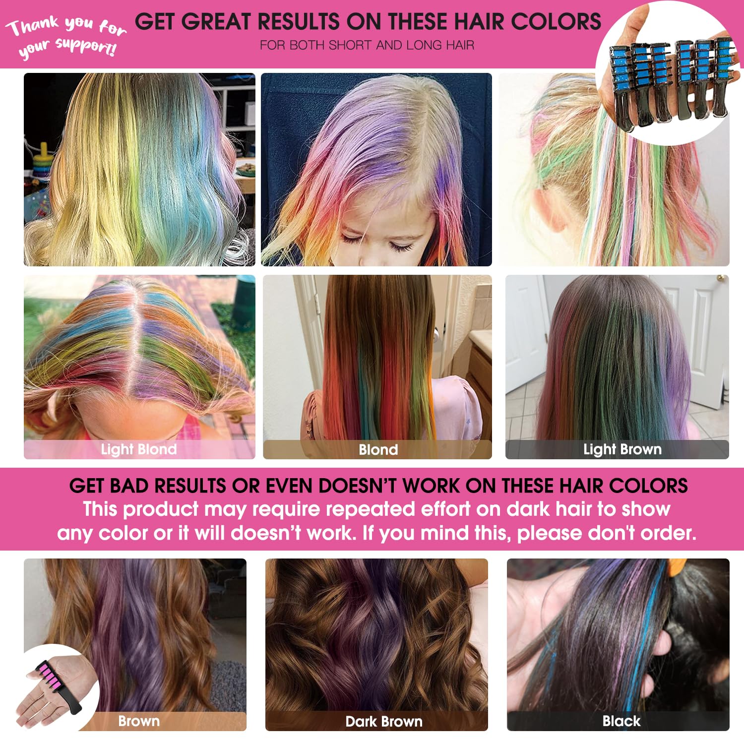 New Hair Chalk Comb Temporary Bright Hair Color Dye For Girls Kids, Washable Hair Chalk For Girls Age 4 5 6 7 8 9 10 New Year Bi