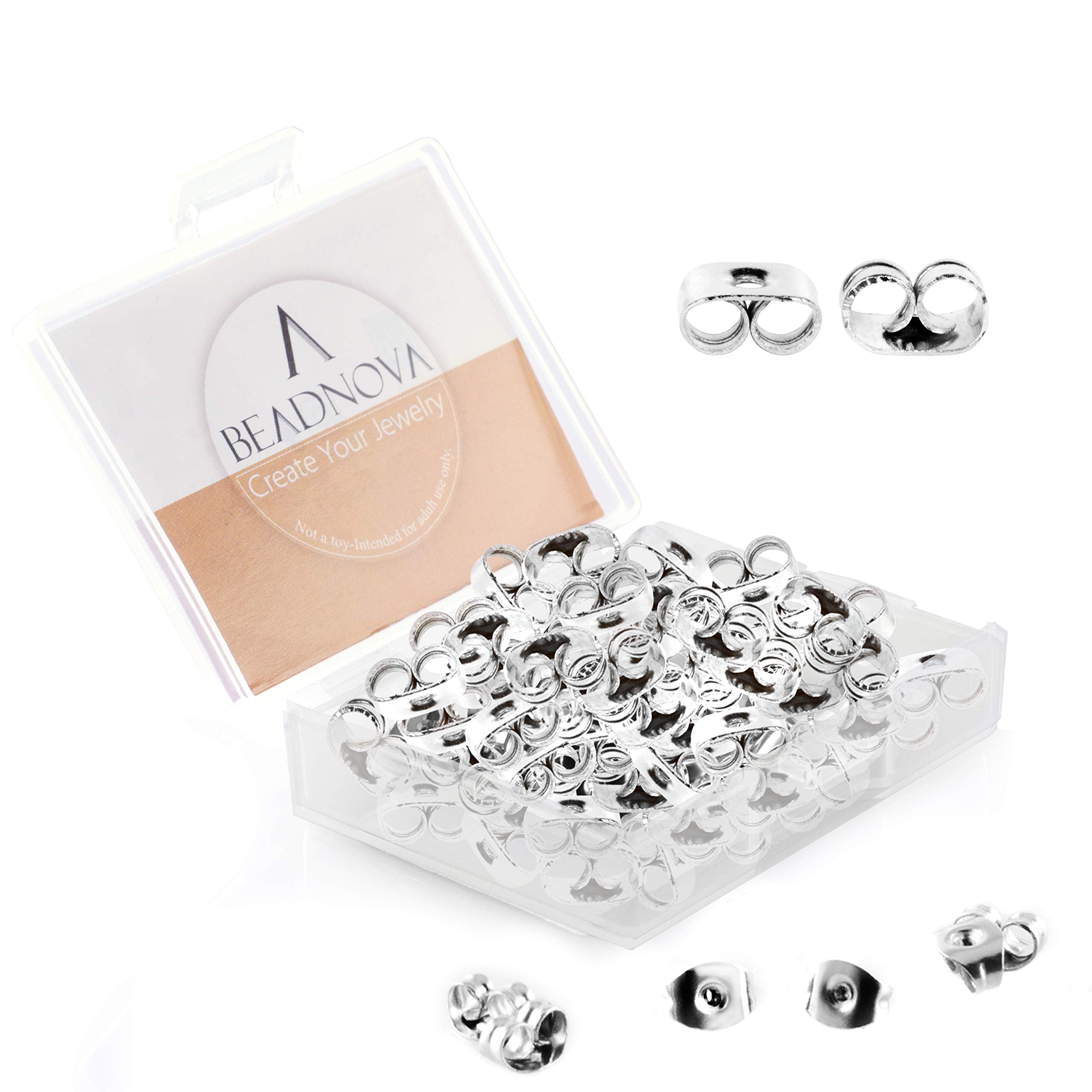 BEADNOVA Earring Backs Stainless Steel Earring Backings for Studs Hypoallergenic Surgical Locking Ear Stud Backs for Posts (60 p