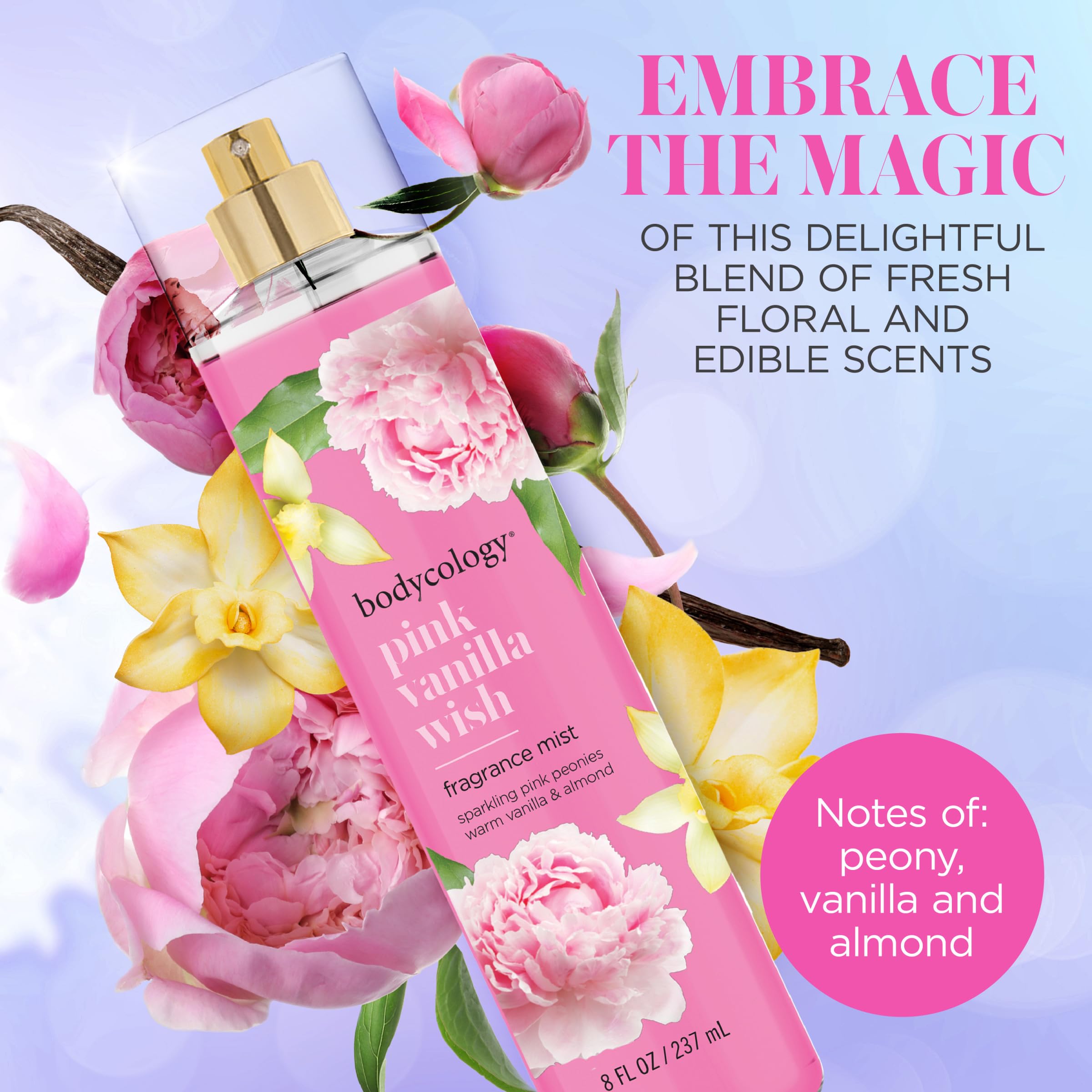 Bodycology Long-Lasting Fragrance Body Mist, Pink Vanilla Wish, 8 Fl Oz