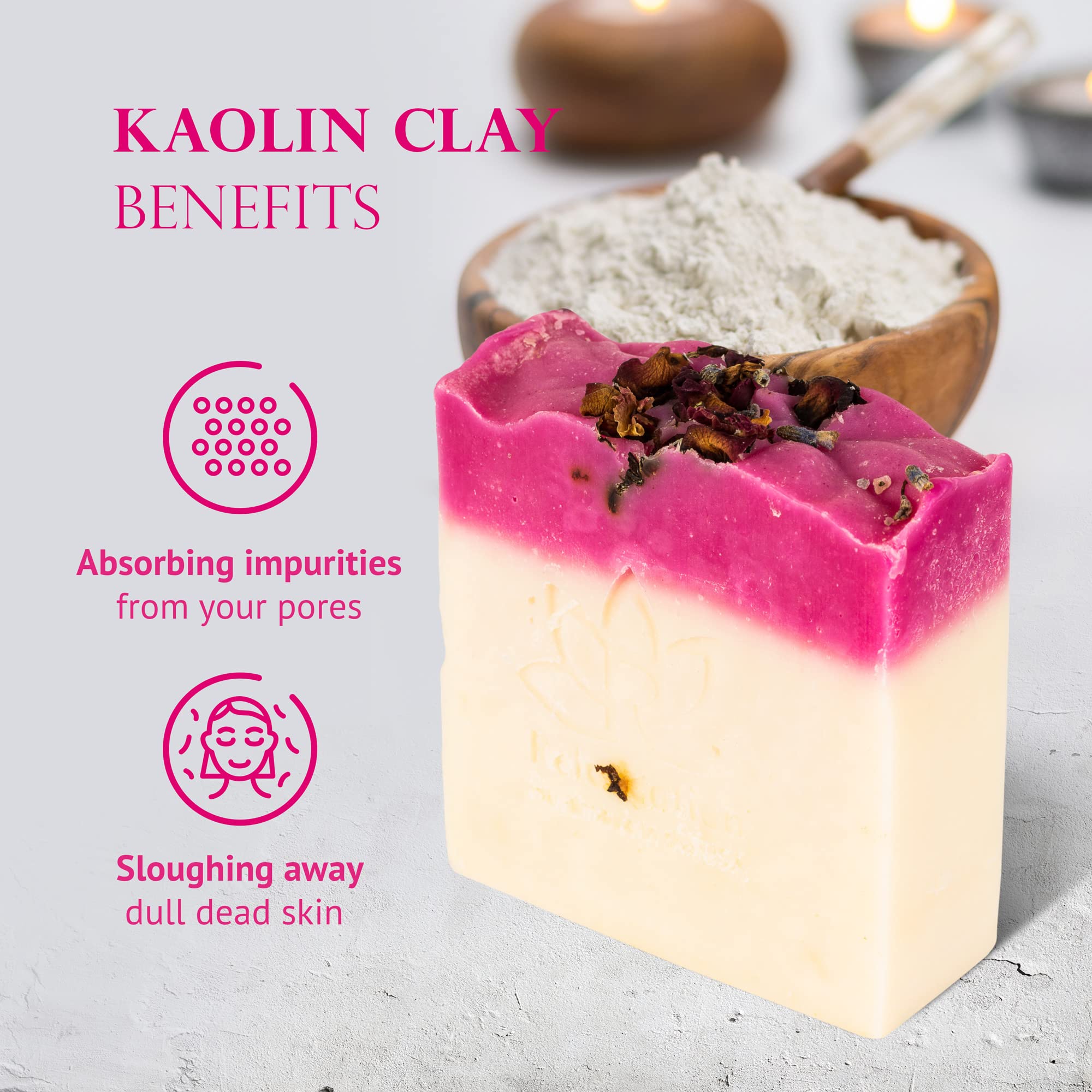 Relaxcation Rose Natural Soap Bar Gentle And Luxuries Soap With Fresh Rose Water, Kaolin Clay, Moisturizing Coconut Oil - Gentle
