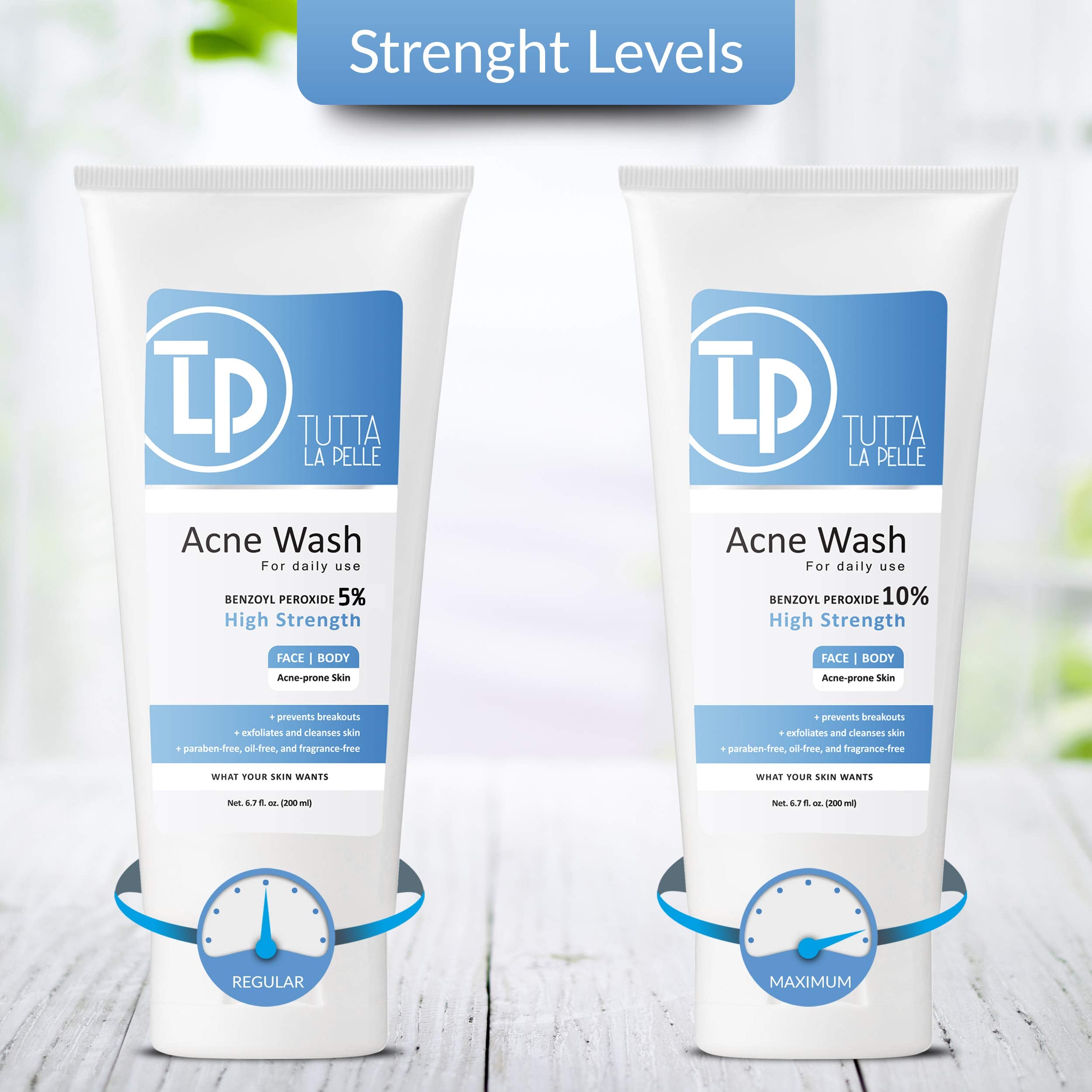 Tutta La Pelle Benzoyl Peroxide Body Wash 10% - Acne Face Wash & Acne Body Wash - Butt Acne Treatment & Back Acne Treatment - Hi