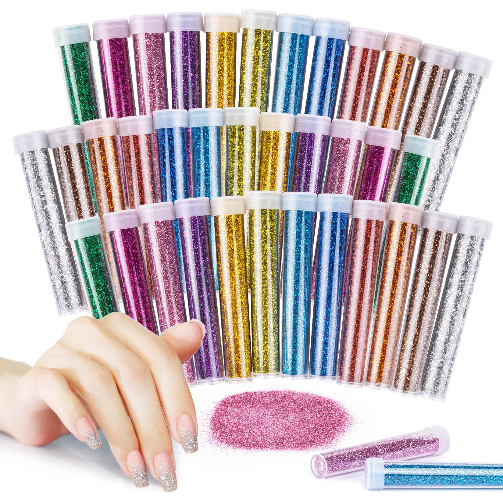 MAQIHAN 36 PCS Ultra Fine Glitter for Crafts - Glitter Powder Rainbow Glitter Glitter for Slime Nail Glitter Craft Glitter for R