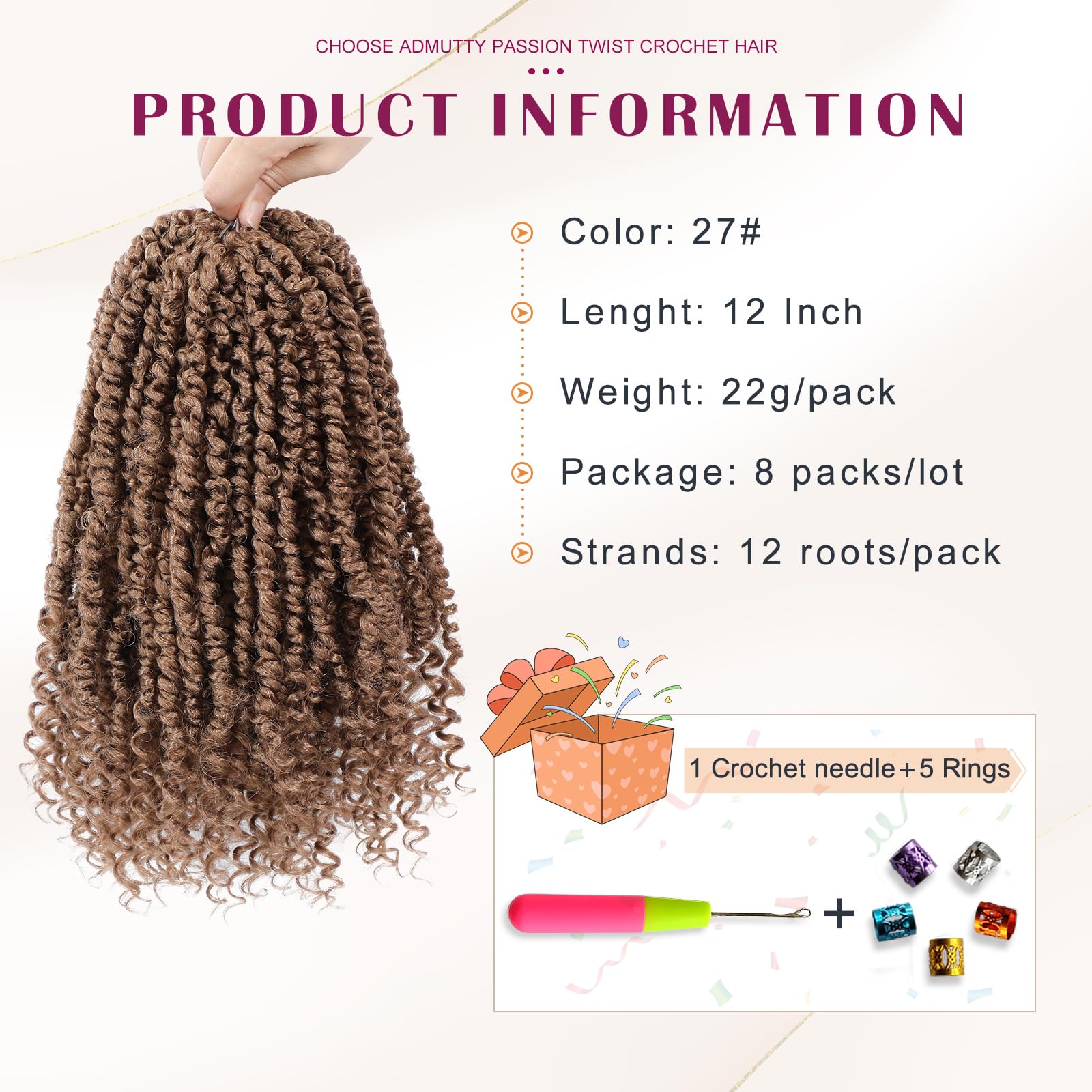 Passion Twist Hair,Pretwisted Crochet Hair 12 Inch,Passion Twist Crochet Hair 8 Packs Pretwisted Passion Twist Hair,Short Pre Lo