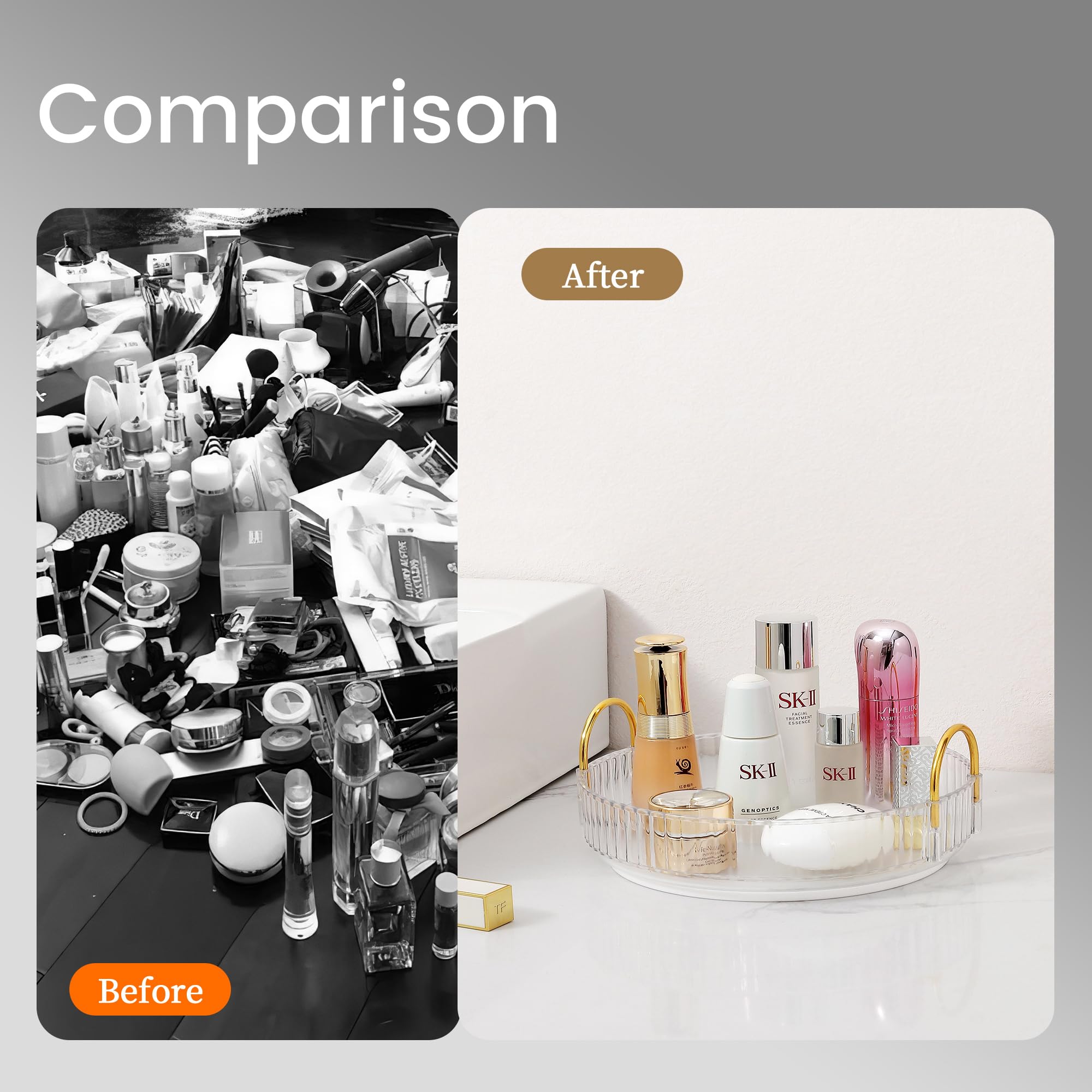 Aveniee Rotating Makeup Organizer for Vanity, Skincare Make Up Storage Perfume Organizers for Bathroom Counter, Clear Cosmetic D