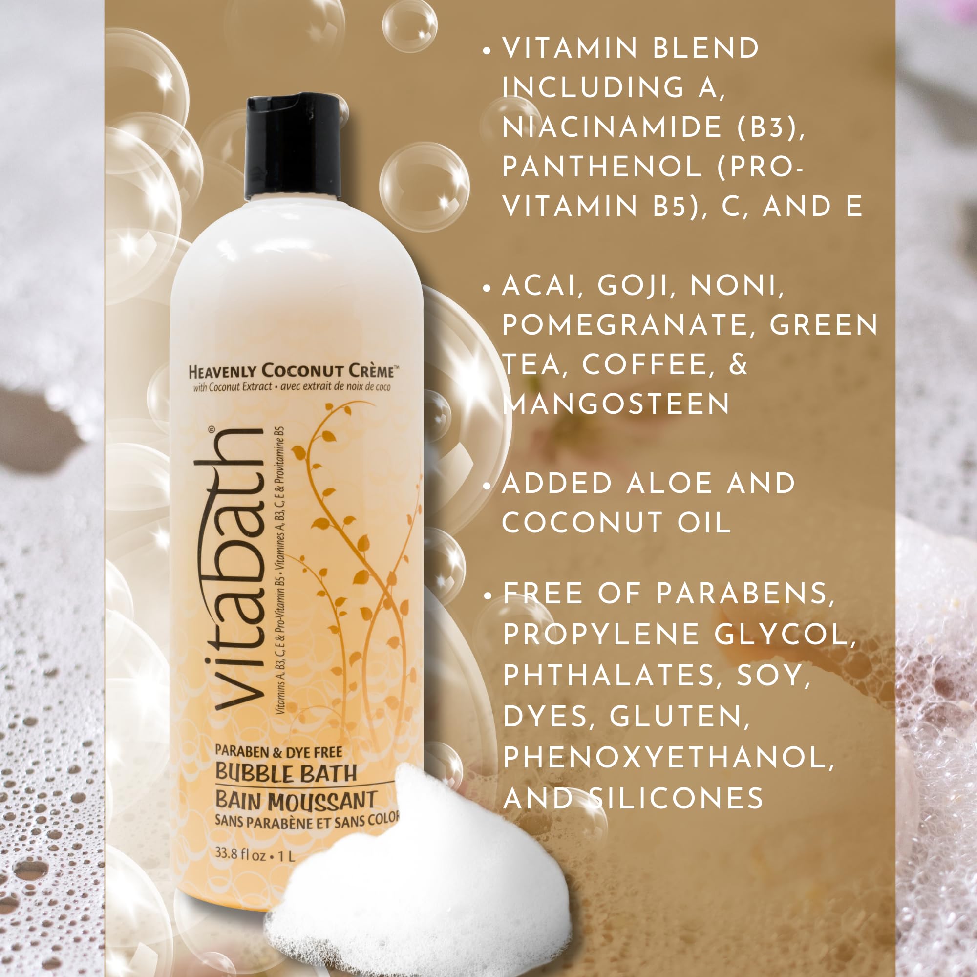 Vitabath Heavenly Coconut Crme Bubble Bath Rich Foaming Bubbly Soak & Relaxing Aromatherapy Moisturizing & Nourishing Indulgent