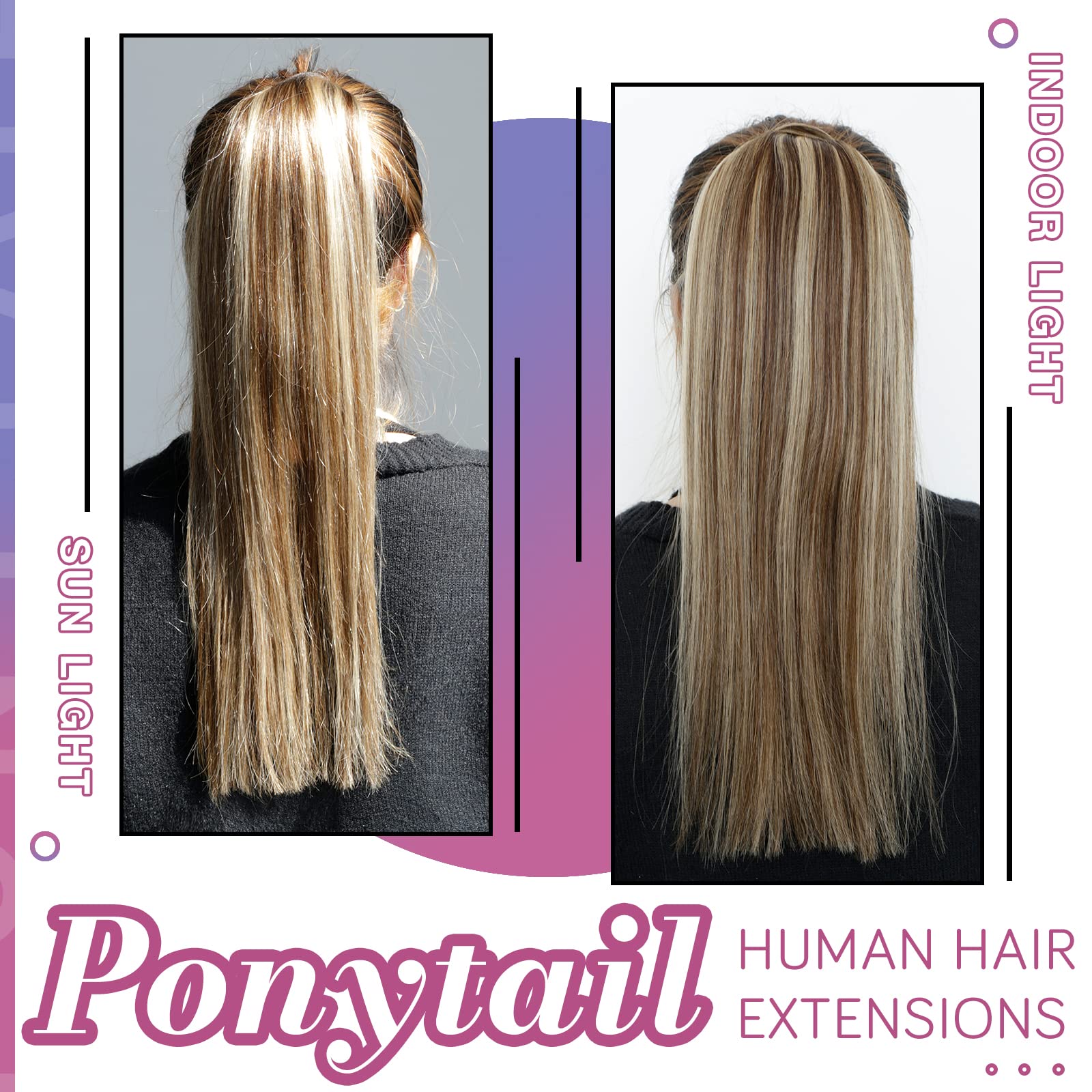 Hetto Ponytail Extension Human Hair 12 Inch 70g Wrap Around Ponytail Hair Extensions #4/27 Dark Brown Highlight Caramel Blonde P