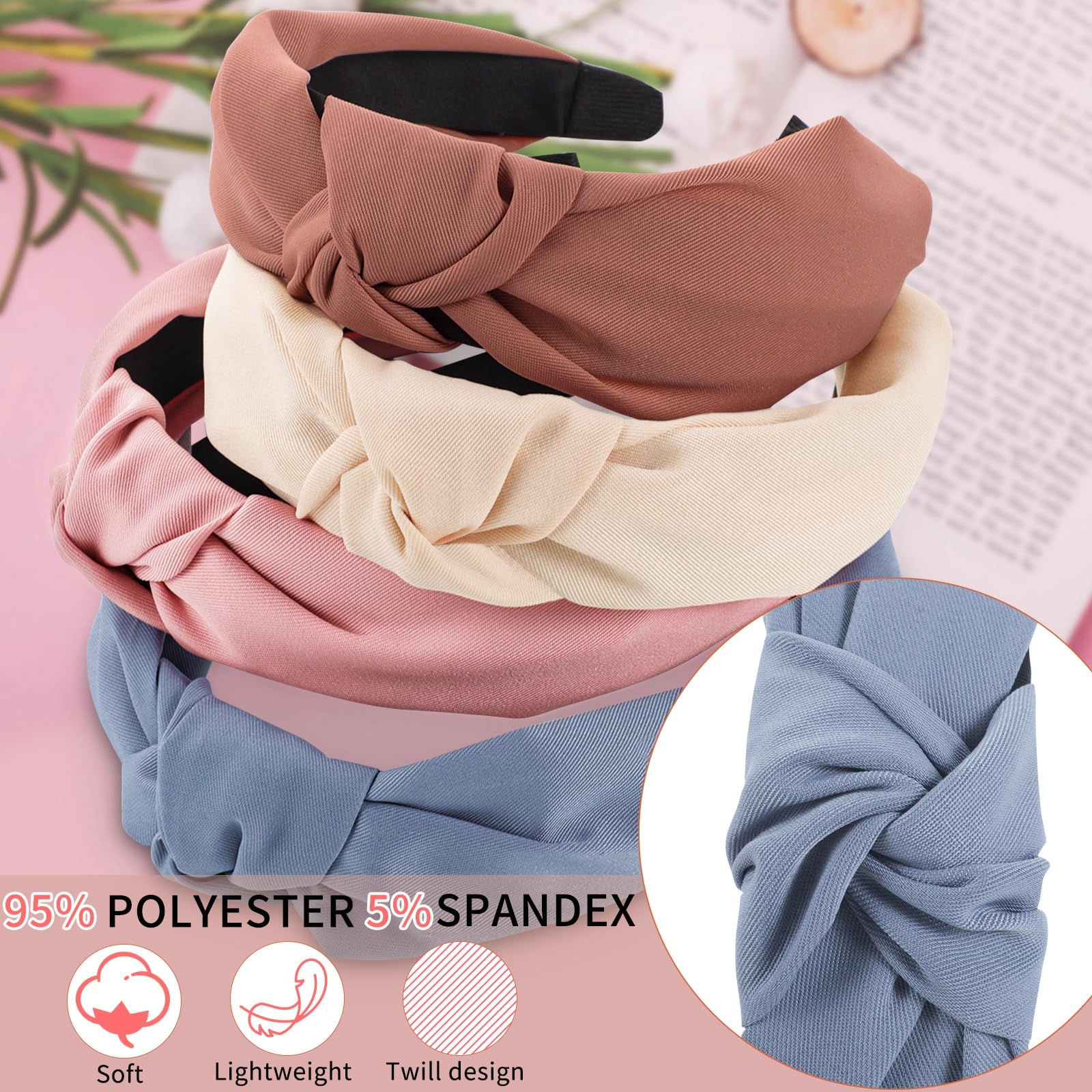 Obeoby Hairband, 8Pcs Headbands For Women - Knotted Headbands Fashion Women - Pink Series Knotted Wide Headbands