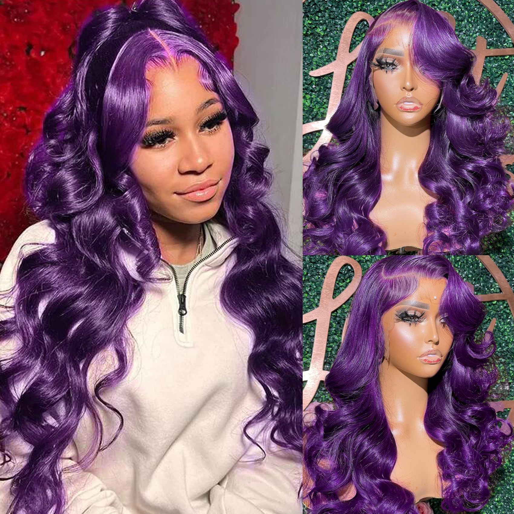 YMS Purple Human Hair Wigs for Women 180% Density 13x4 Lace Front Wigs Human Hair Pre Plucked Colored Glueless Wigs Human Hair B