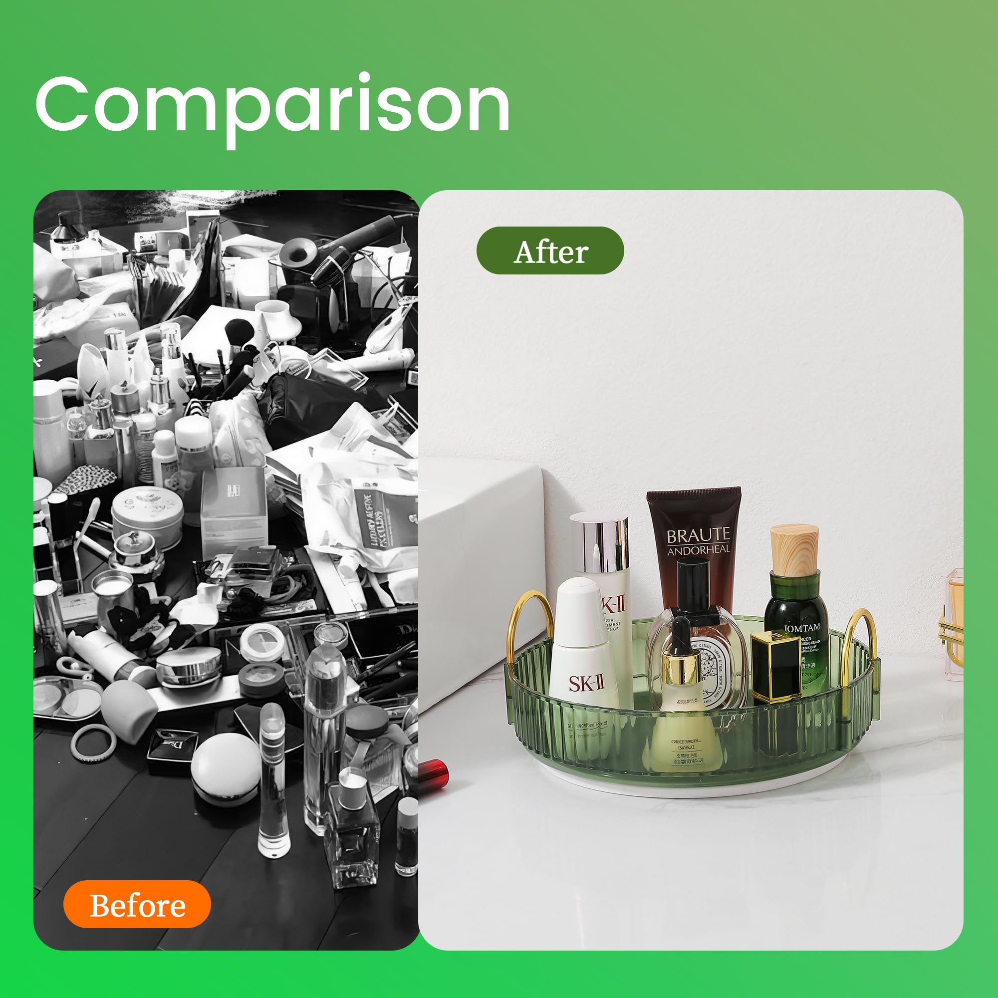 Rotating Makeup Organizer For Vanity, Large Skincare Make Up Organizers For Bathroom Counter, Clear Makeup Perfume Dresser Organ