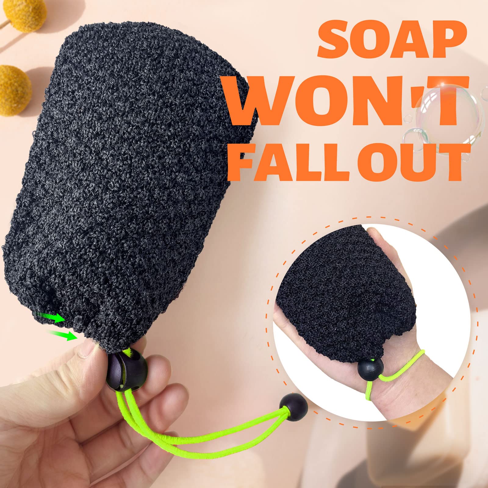 Mig4U Exfoliating Soap Bag For Shower 2 Pieces - Bar Soap Saver Pouch, Bamboo Body Scrubber Exfoliator Pocket In Travel Bathing,
